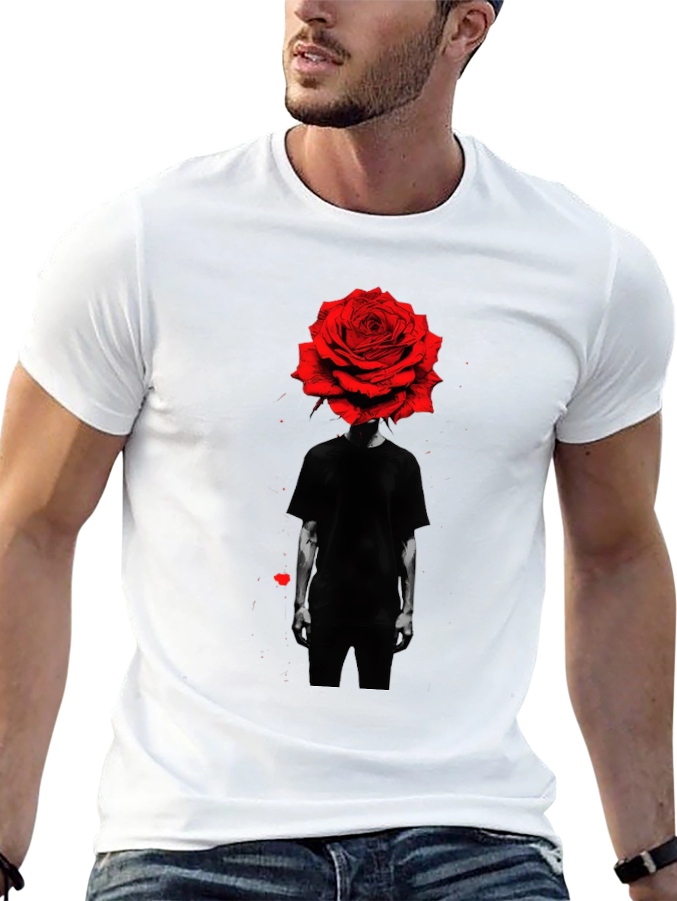 Rose Head Graphic Tee - Modern Black T-Shirt
