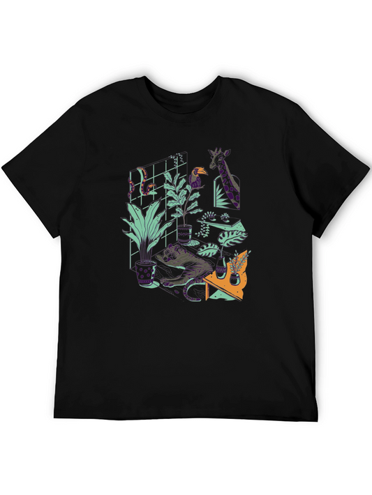 Jungle Animals Graphic Print Black T-Shirt