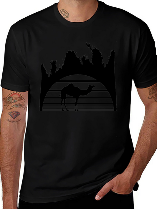 Camel Silhouette Graphic T-Shirt - Desert Sunset Design
