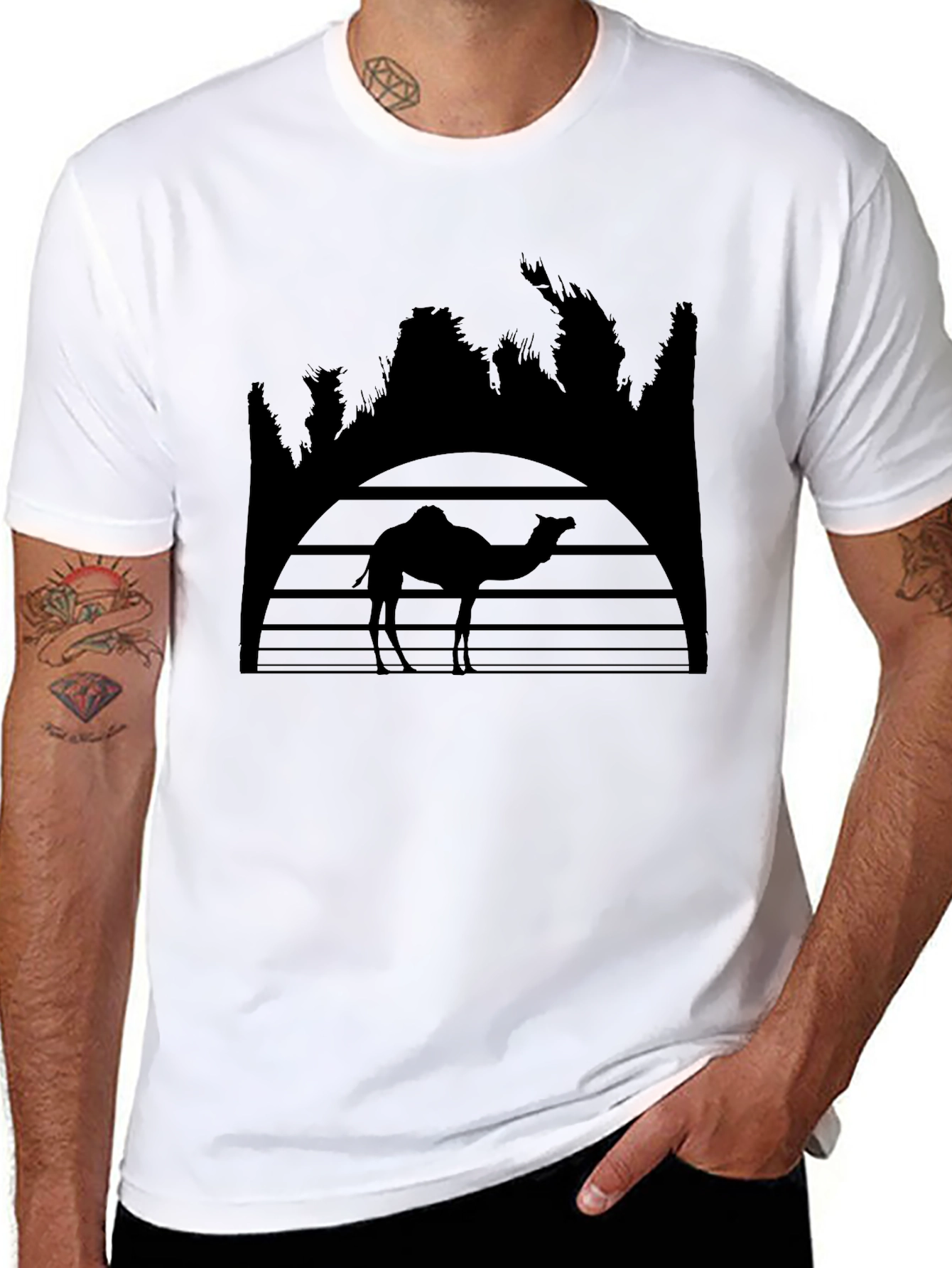 Camel Silhouette Graphic T-Shirt - Desert Sunset Design