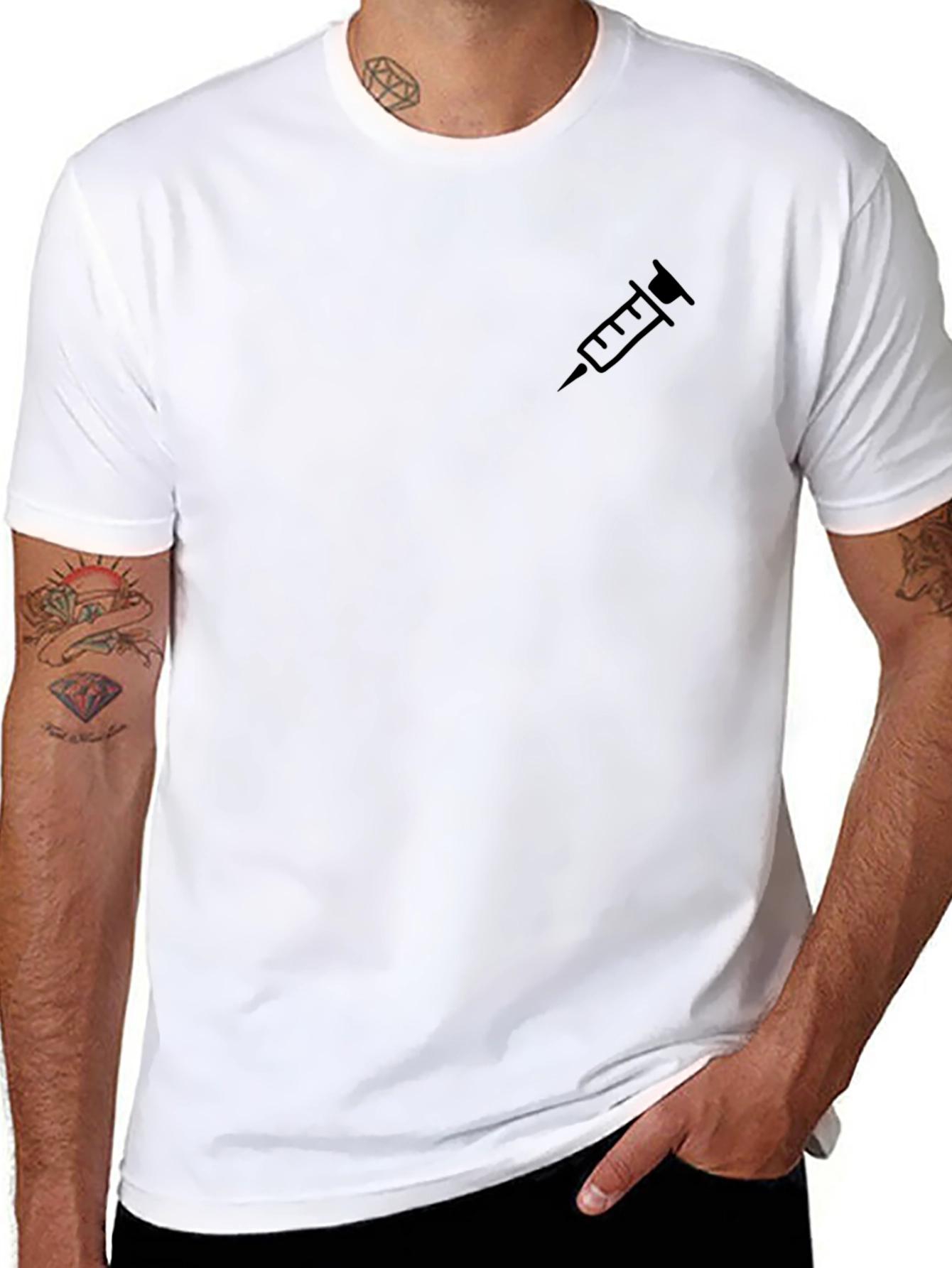 Black T-Shirt with Syringe Graphic - Classic Fit