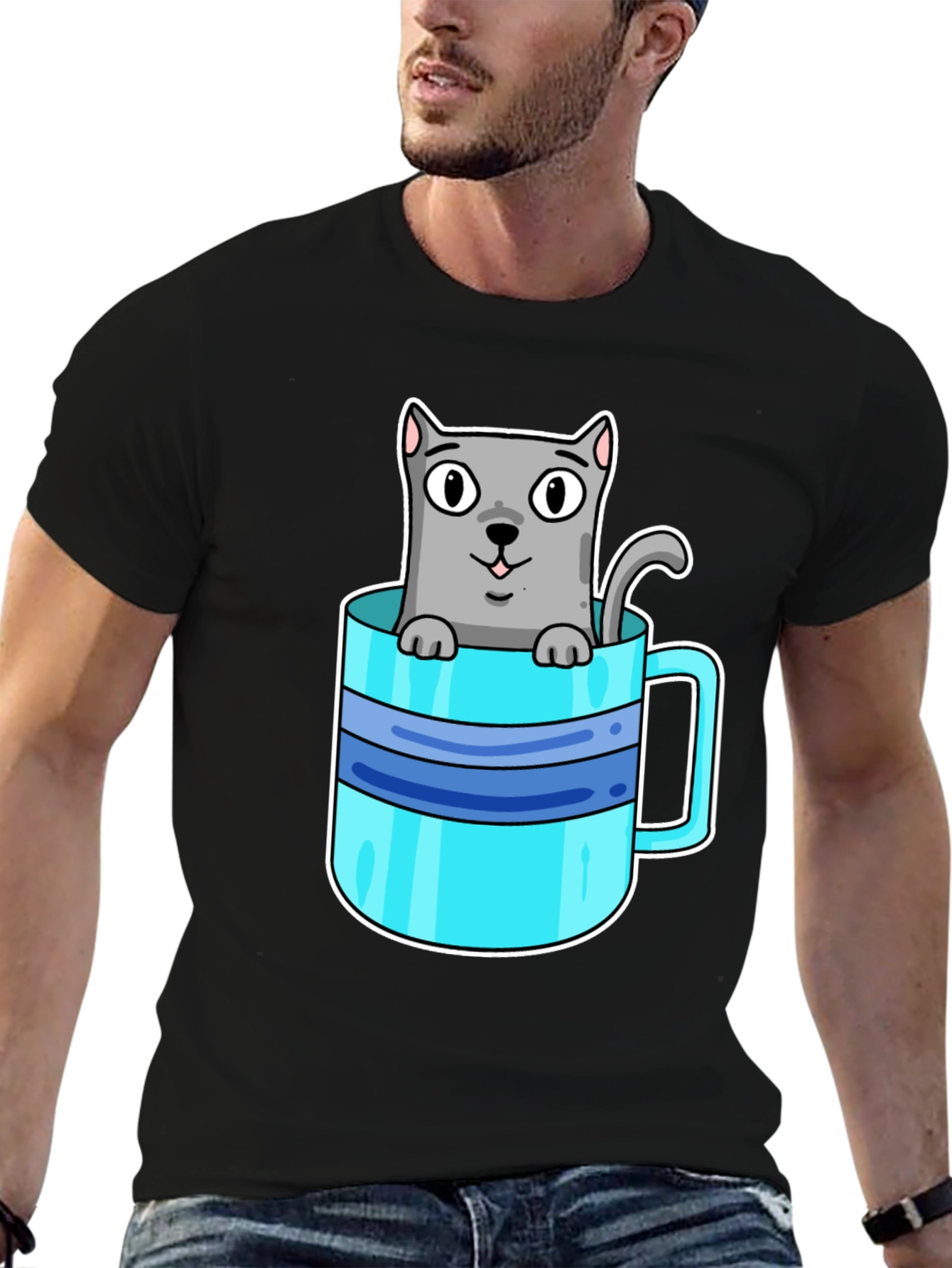 Cute Cat in a Cup Graphic T-Shirt