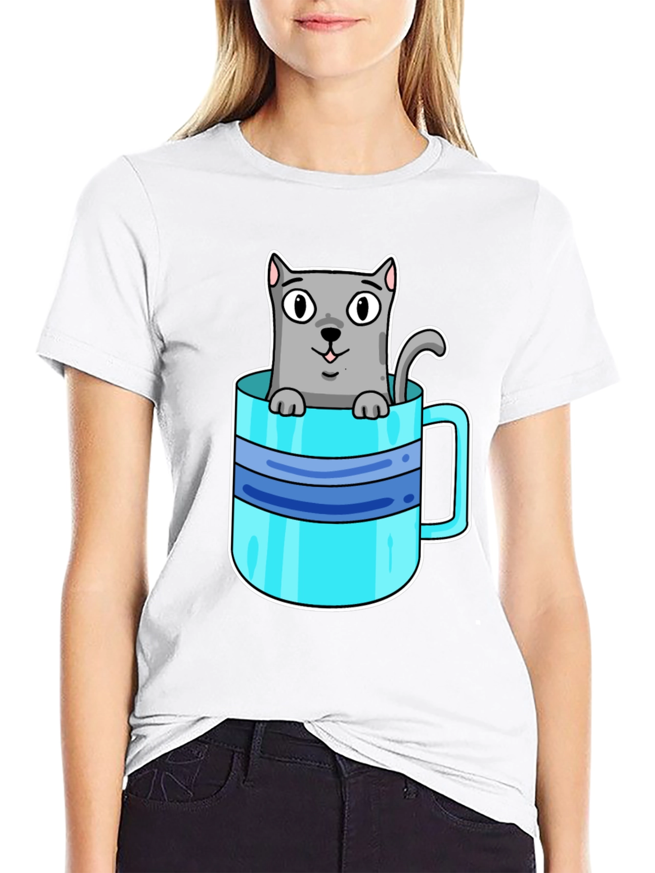 Cute Cat in a Cup Graphic T-Shirt