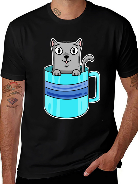 Cute Cat in a Cup Graphic T-Shirt
