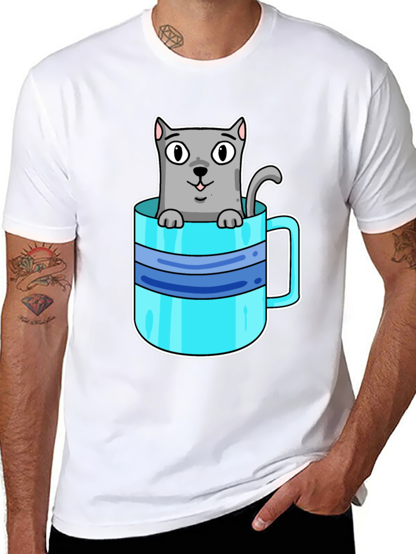 Cute Cat in a Cup Graphic T-Shirt