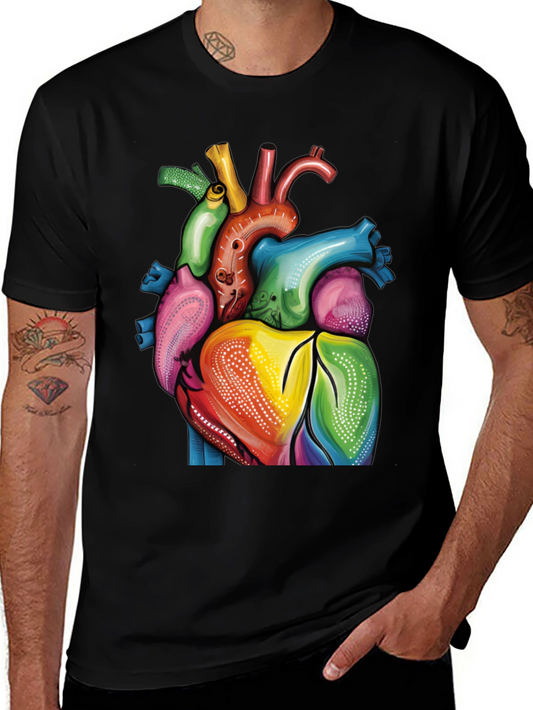 Colorful Anatomical Heart Graphic Black T-Shirt