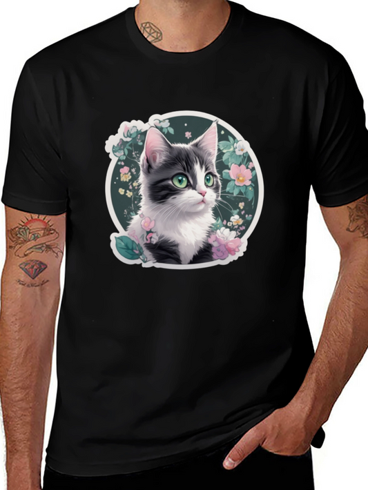 Floral Cat T-Shirt: Cute Kitten Design