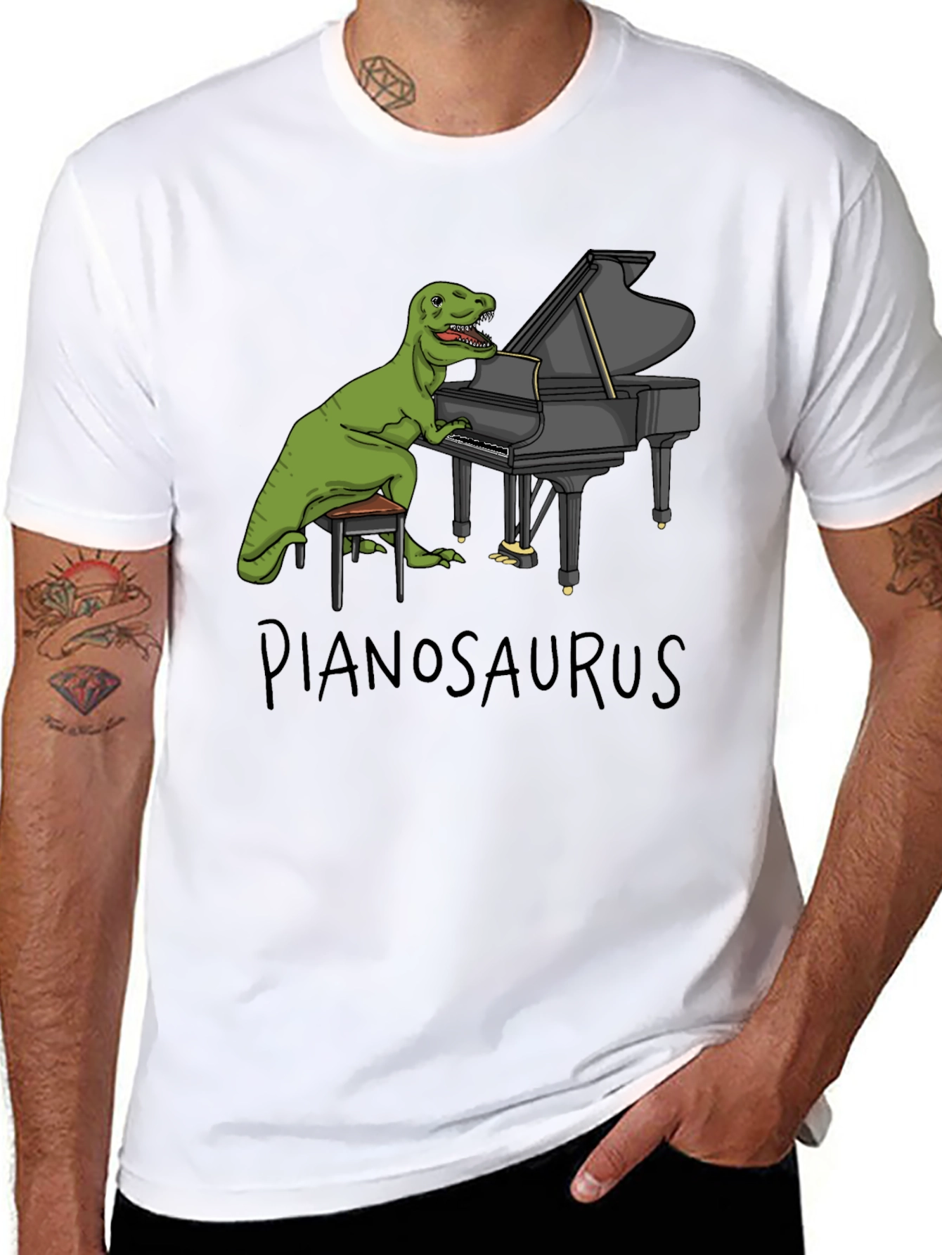 Pianosaurus T-Shirt - Funny Dinosaur Playing Piano Tee