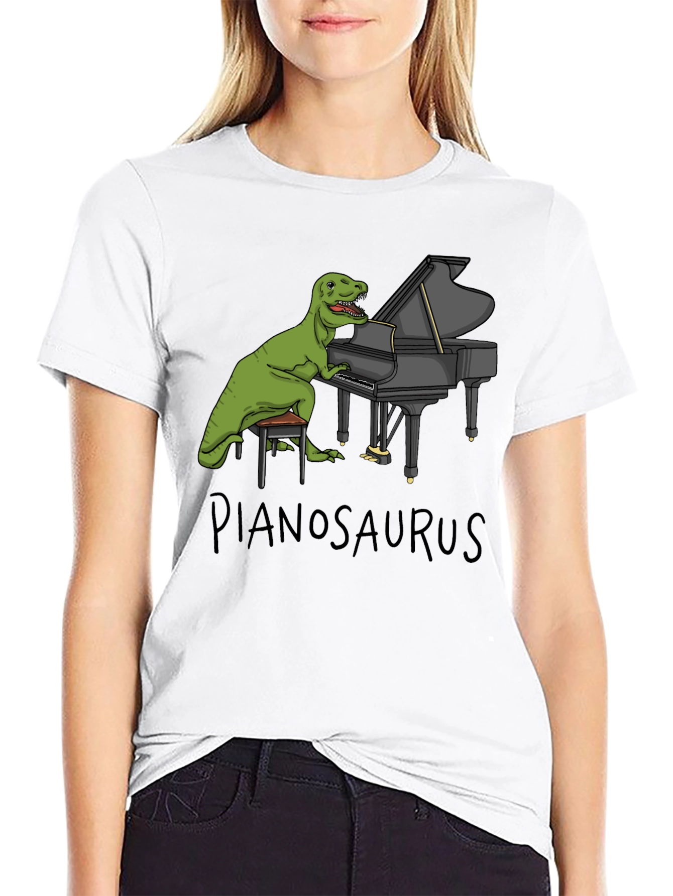 Pianosaurus T-Shirt - Funny Dinosaur Playing Piano Tee