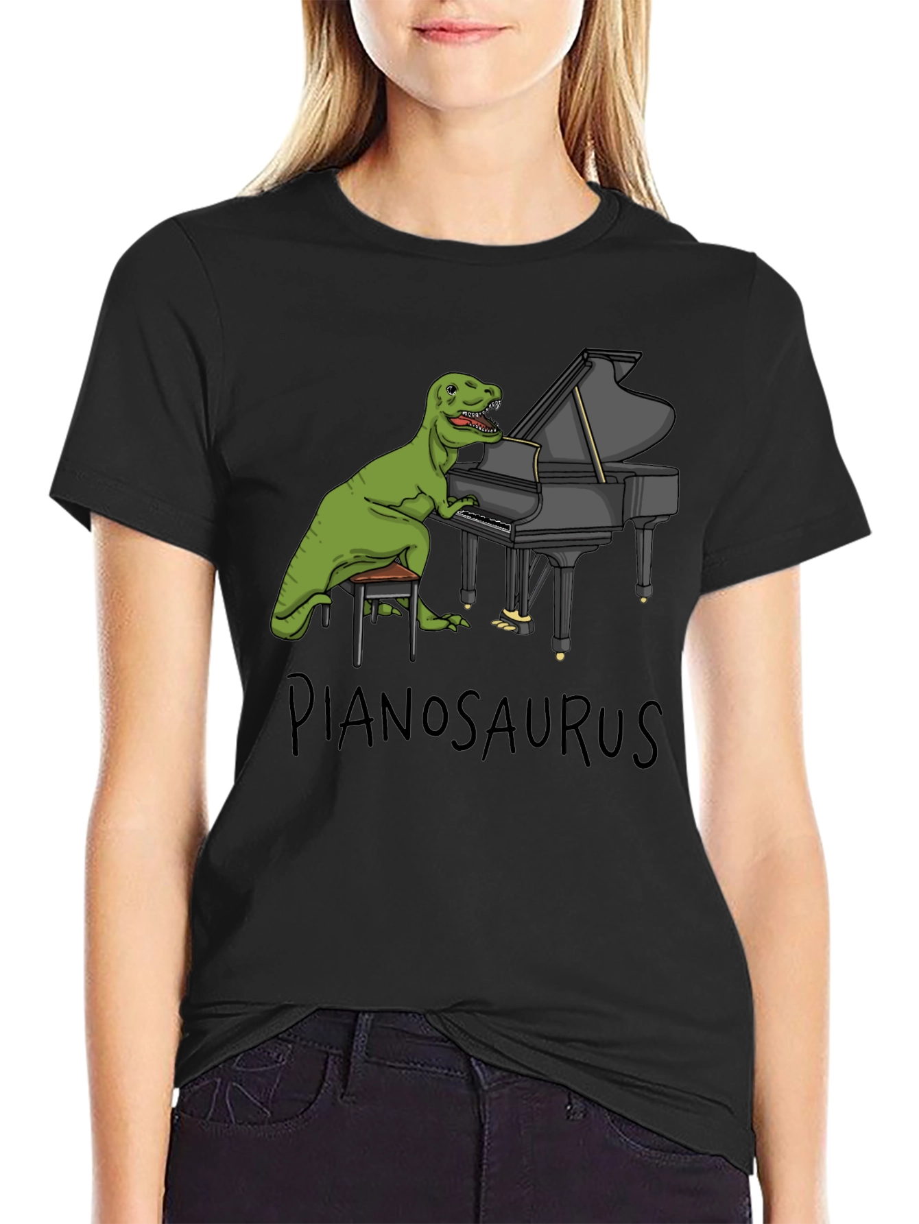 Pianosaurus T-Shirt - Funny Dinosaur Playing Piano Tee