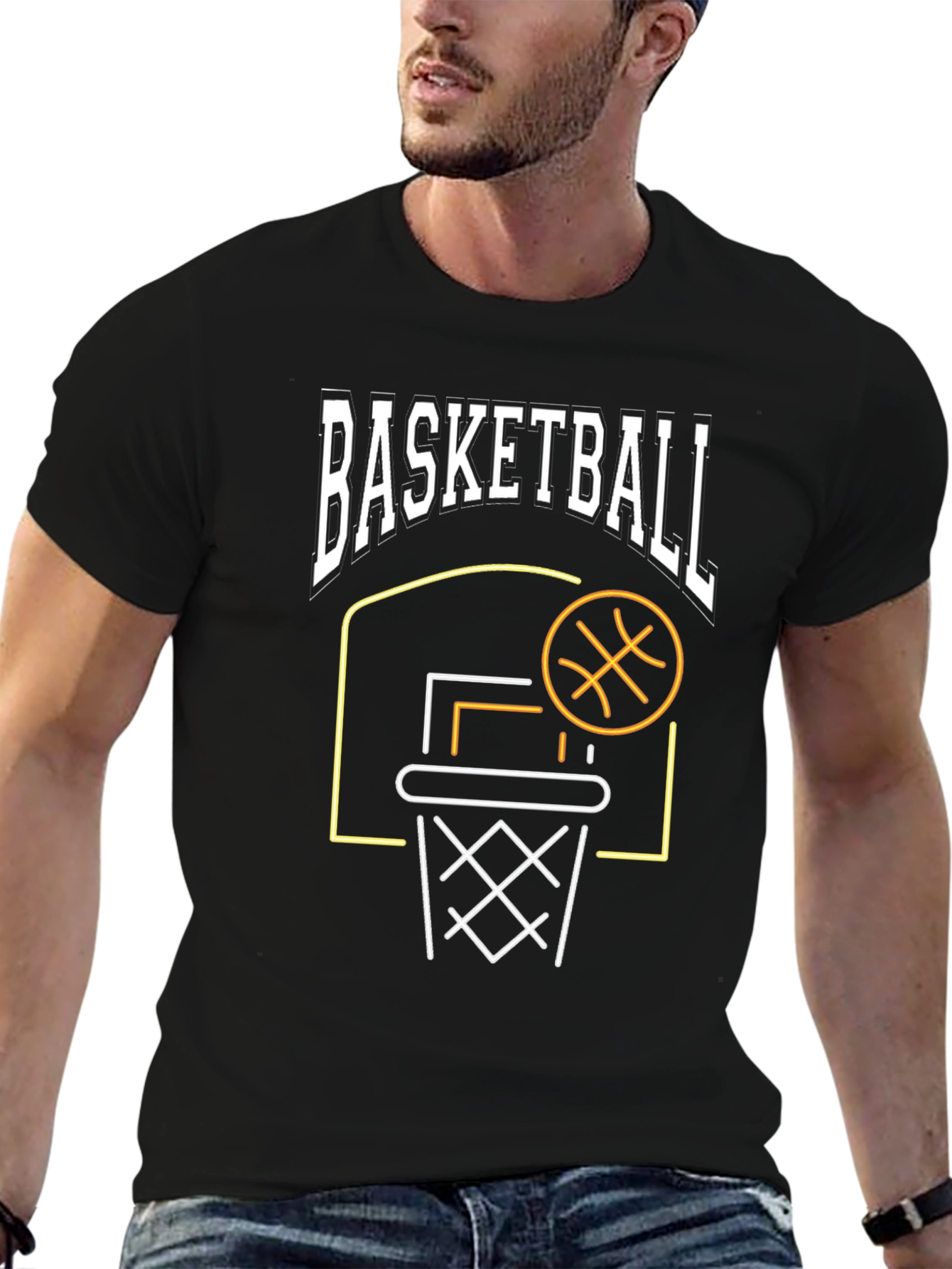 Basketball Graphic T-Shirt - Black Sporty Design