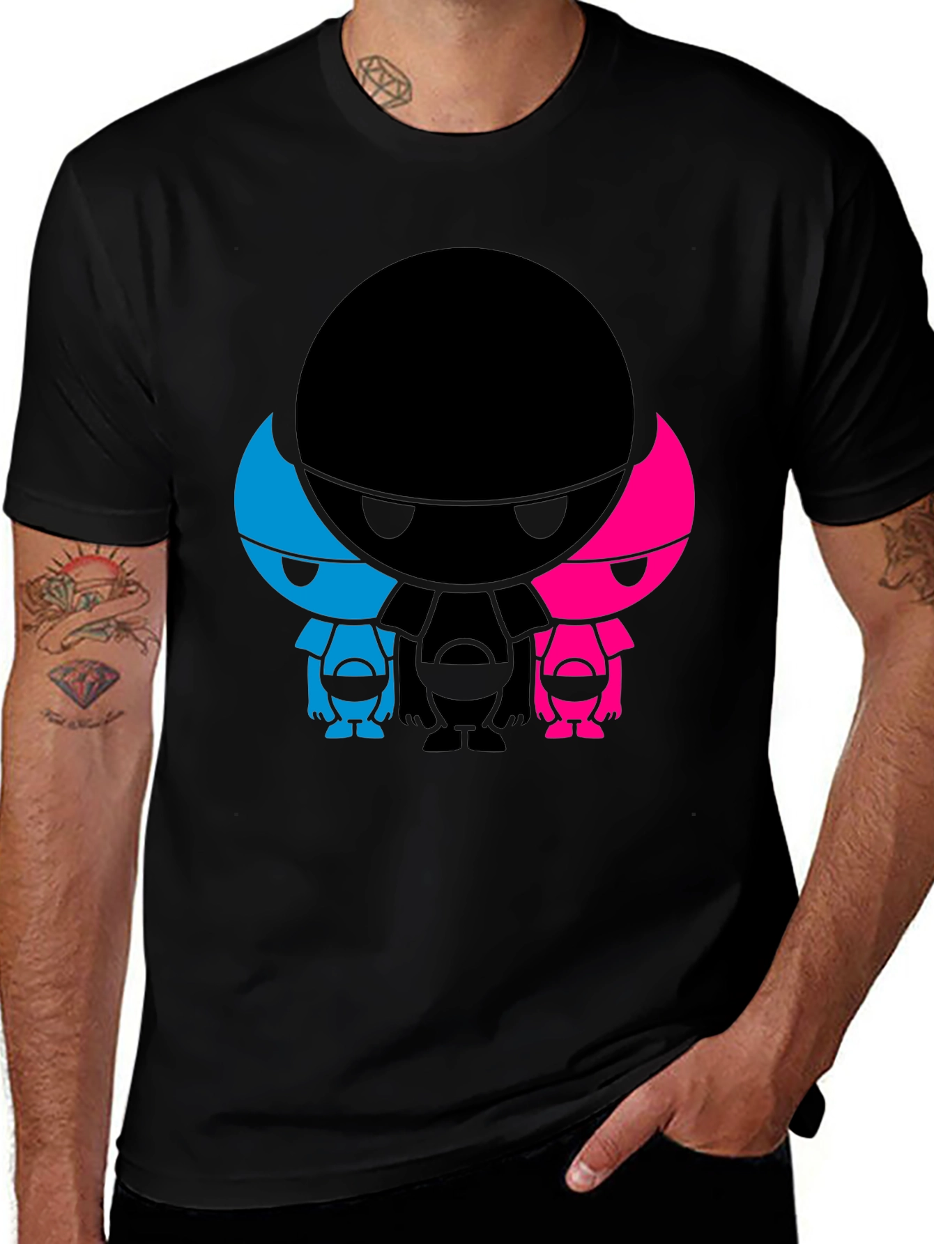 Abstract Character Graphic Print Black T-Shirt