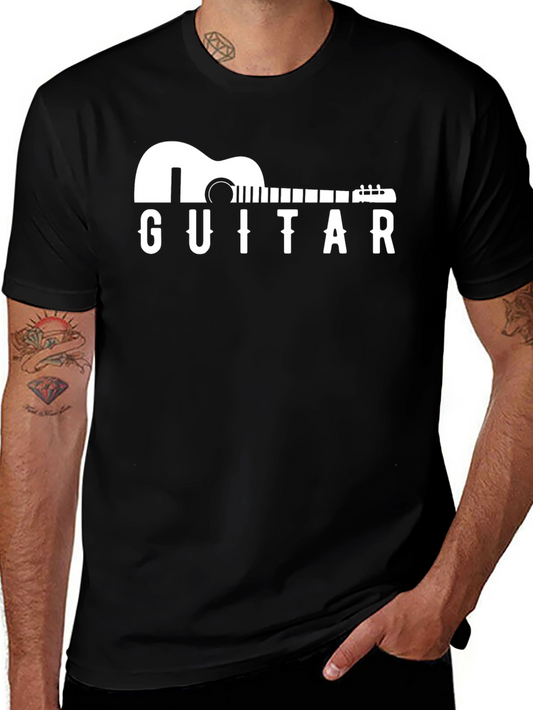 Guitar Graphic Print Black T-Shirt