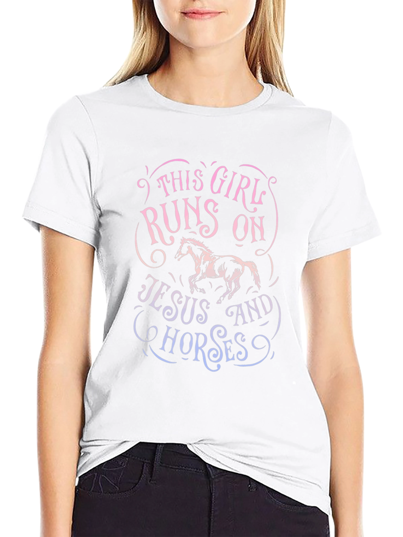 Girl Runs on Jesus and Horses Graphic Tee