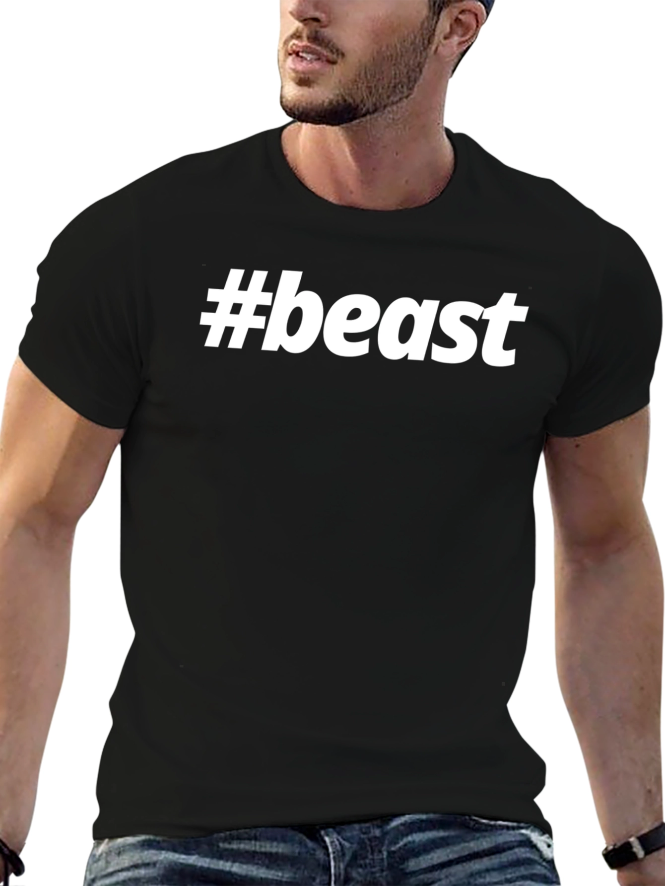 #beast Black Crew Neck T-Shirt - Bold Graphic Tee
