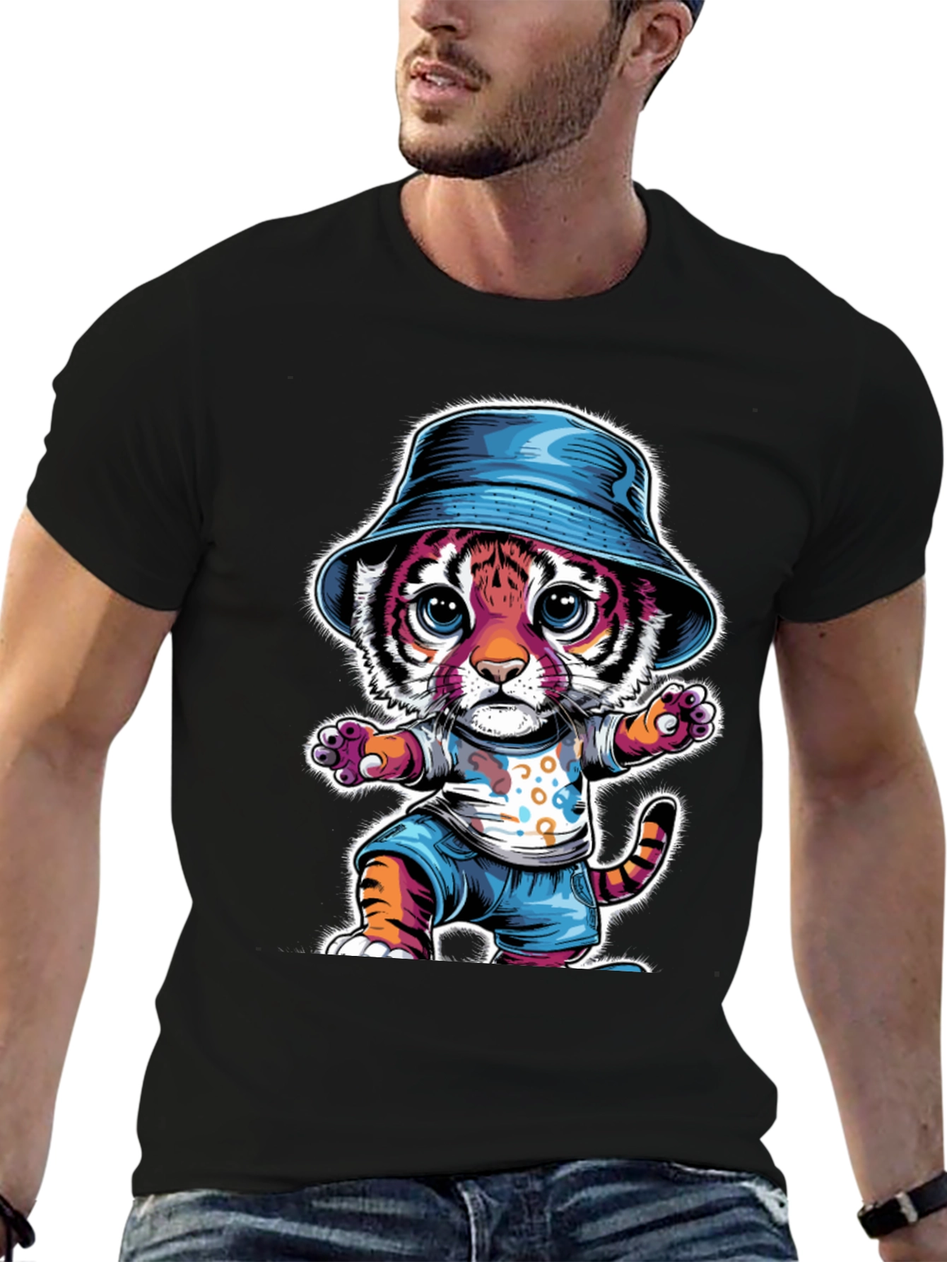 Cool Cat Tee: Tiger Cub in Bucket Hat