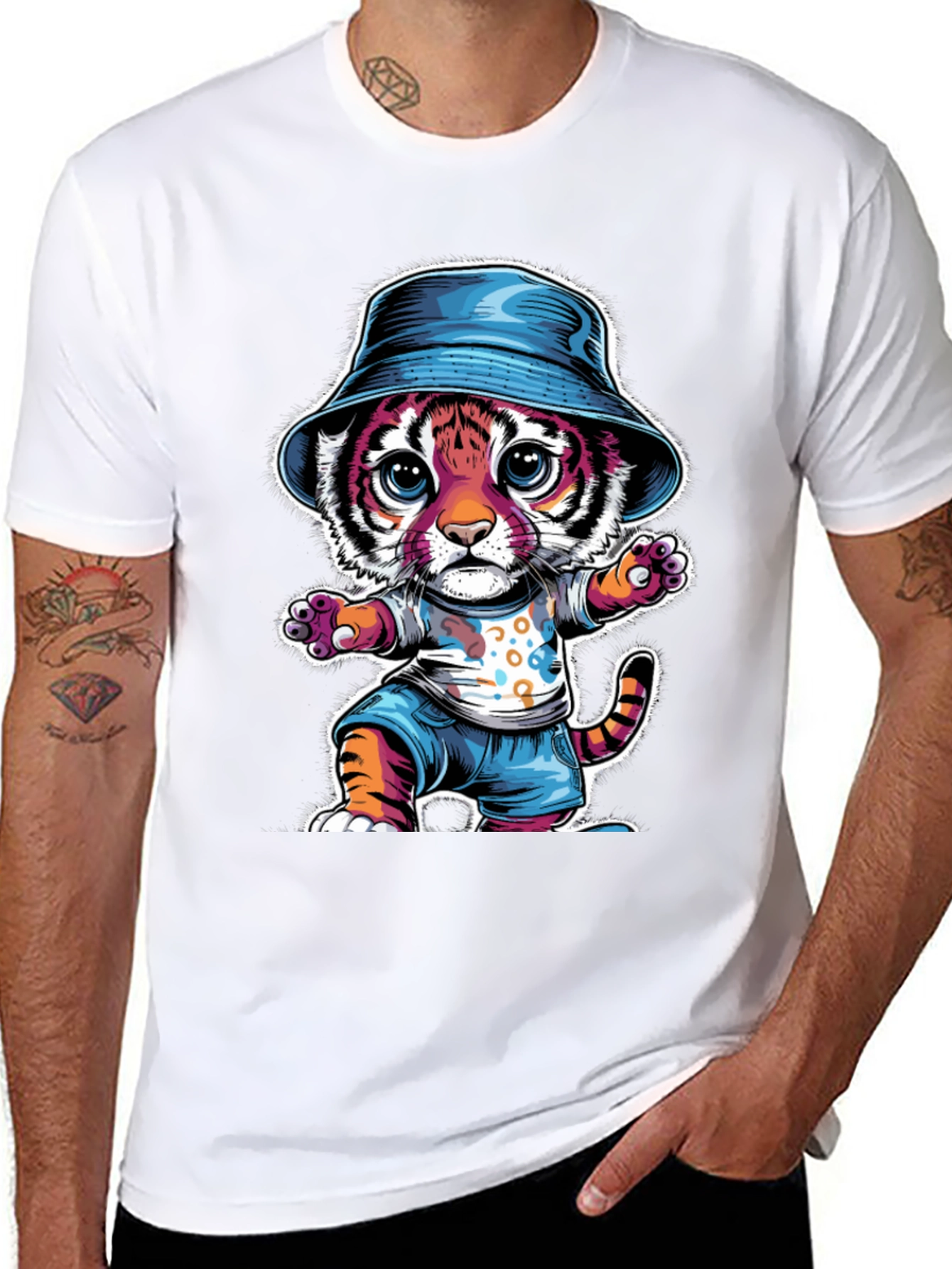 Cool Cat Tee: Tiger Cub in Bucket Hat