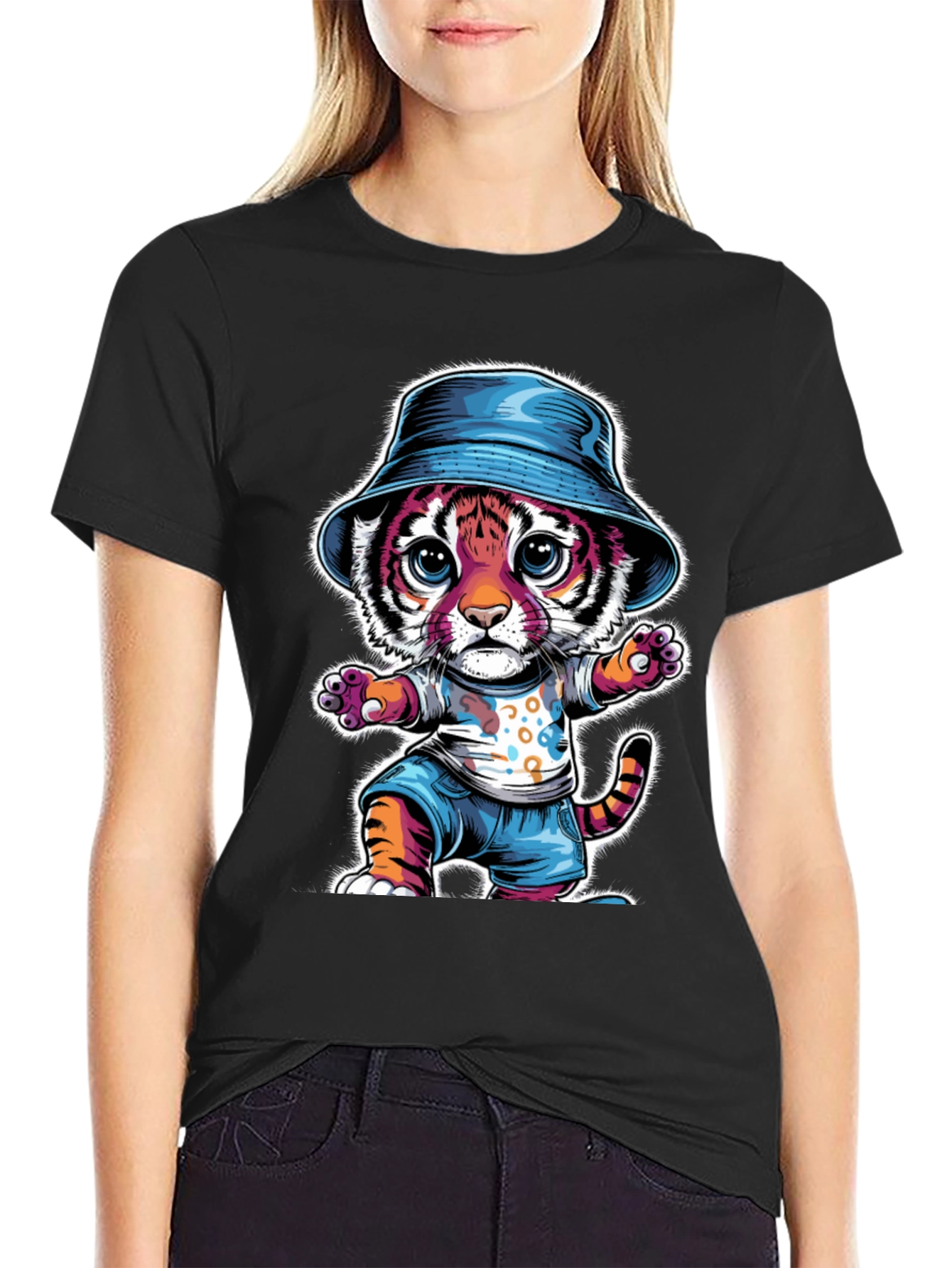 Cool Cat Tee: Tiger Cub in Bucket Hat