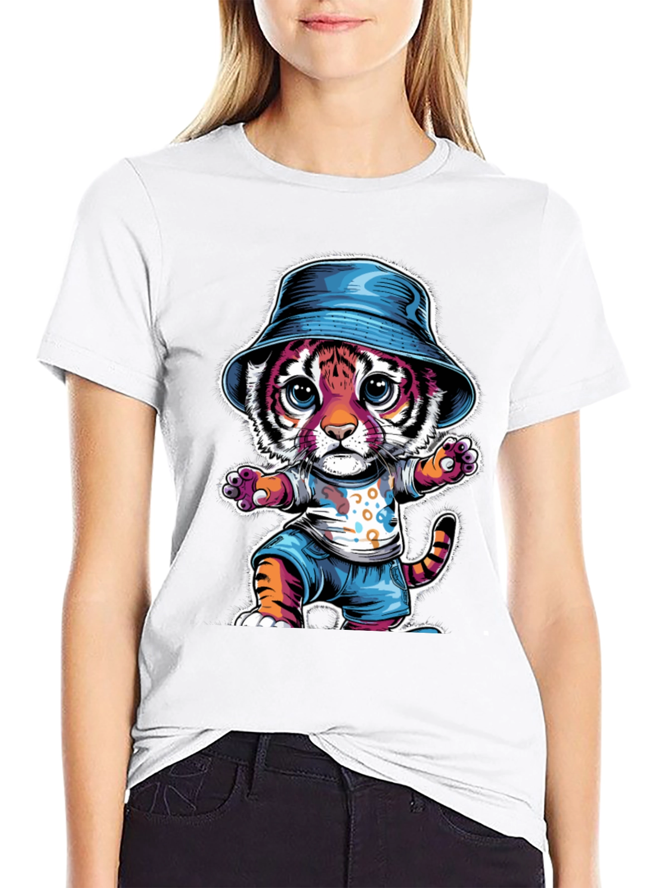 Cool Cat Tee: Tiger Cub in Bucket Hat