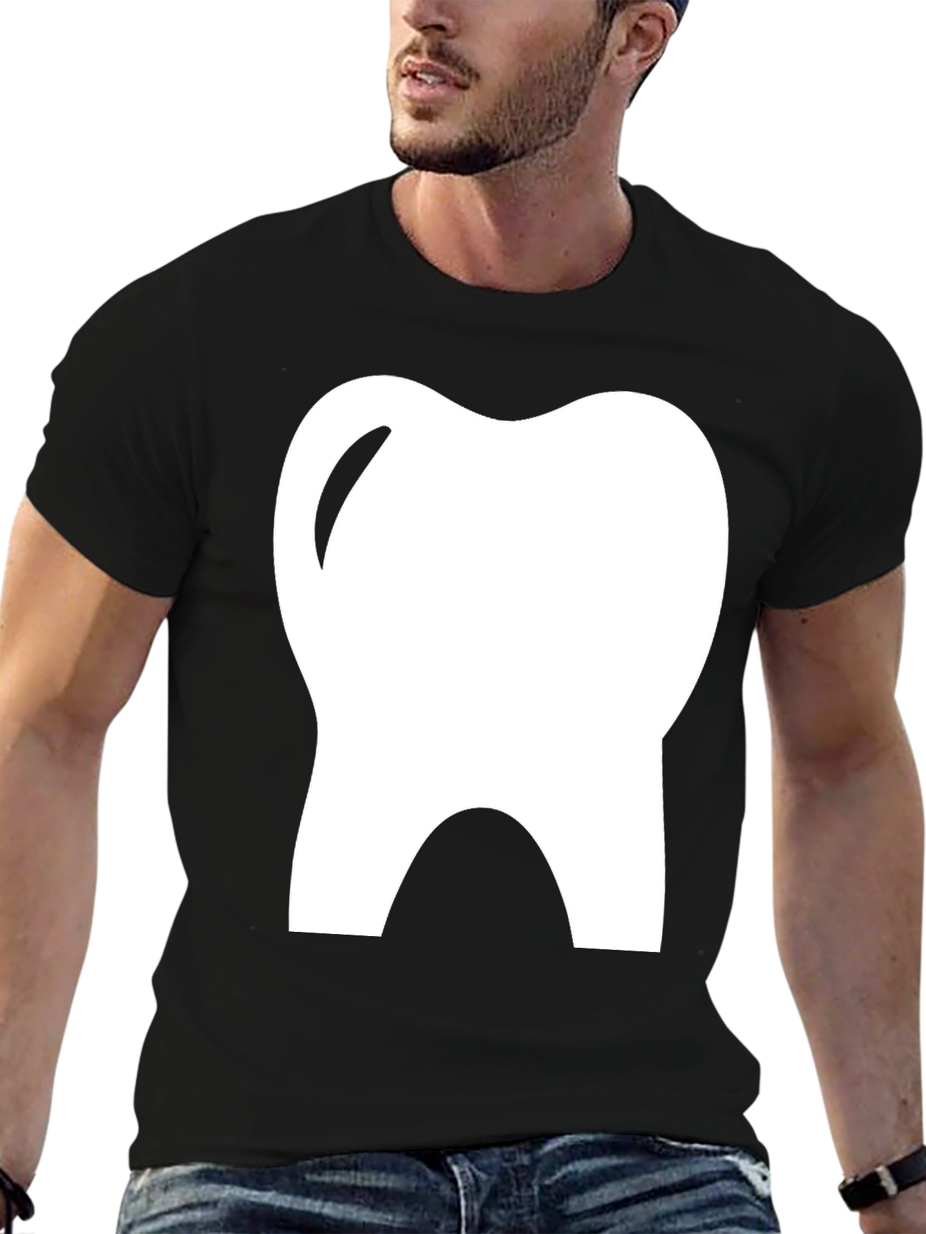 Dental Tooth Graphic Tee - Black Cotton T-Shirt