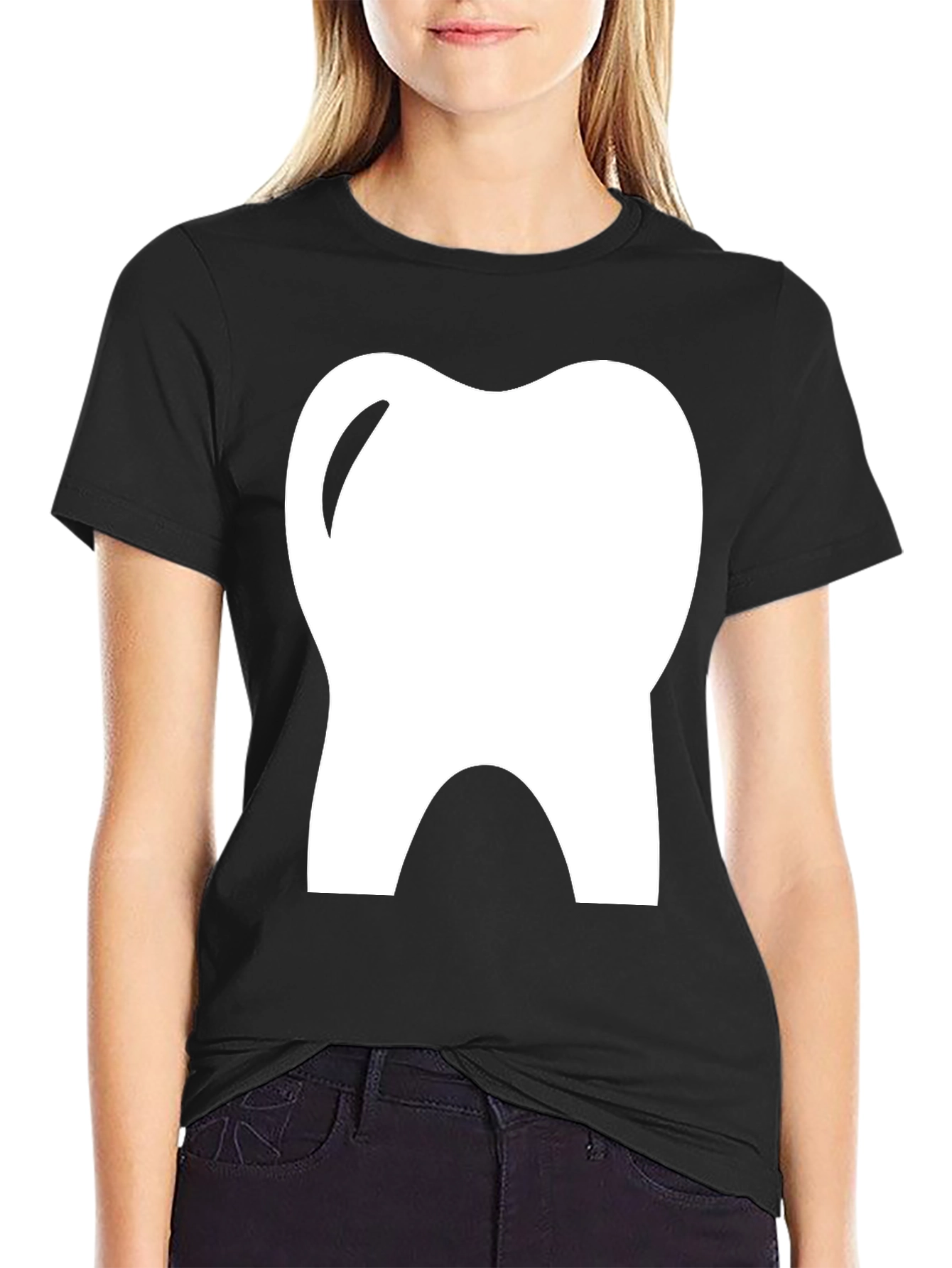 Dental Tooth Graphic Tee - Black Cotton T-Shirt