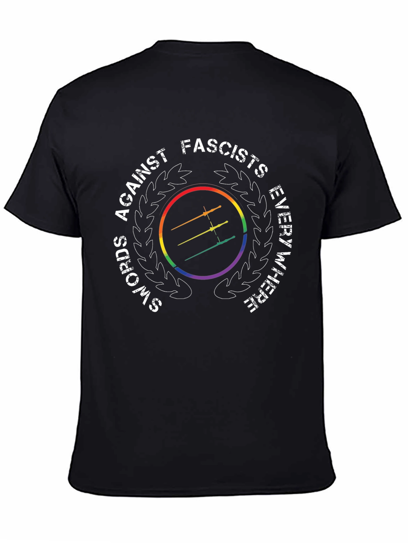 Swords Against Fascists Everywhere Rainbow T-Shirt