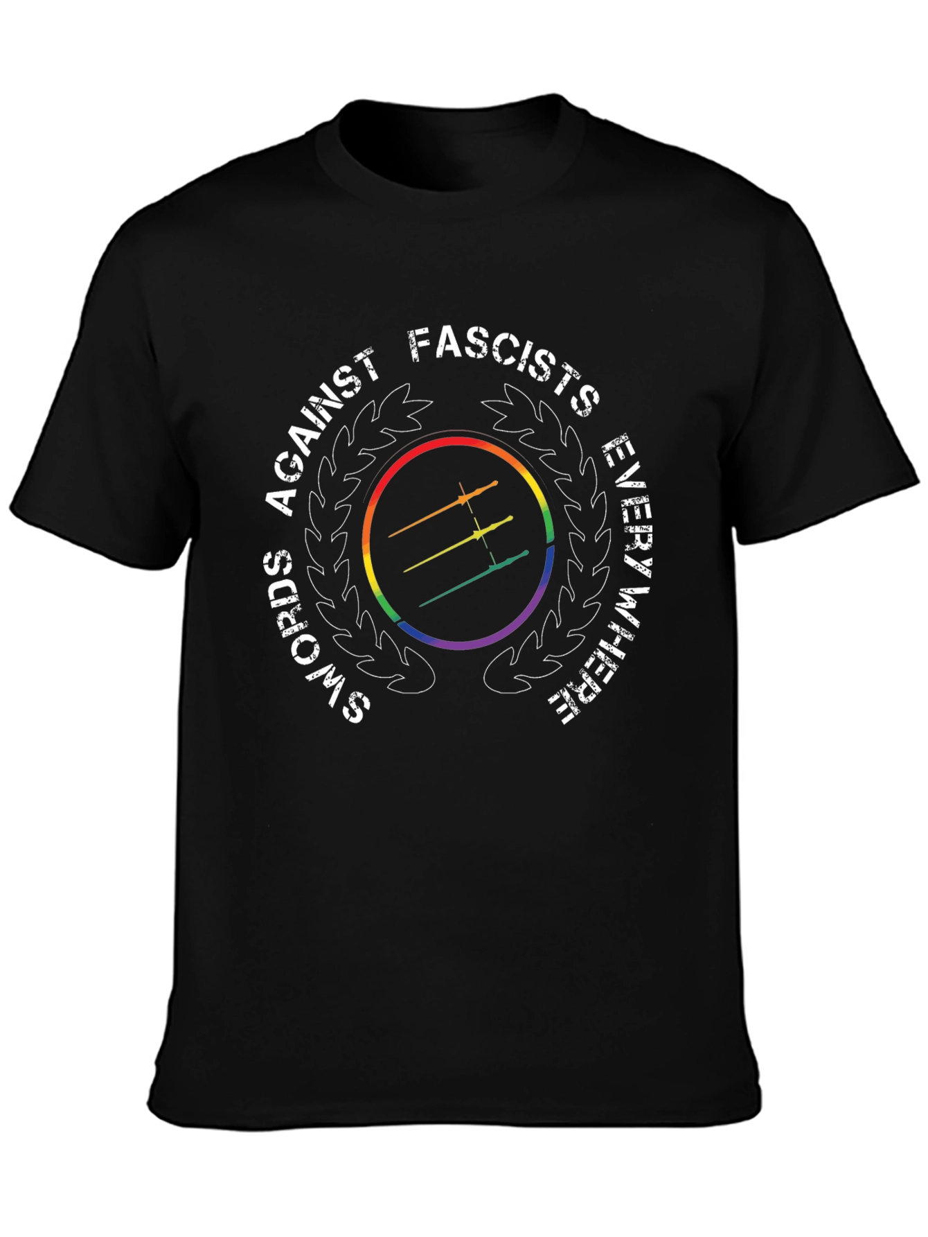 Swords Against Fascists Everywhere Rainbow T-Shirt