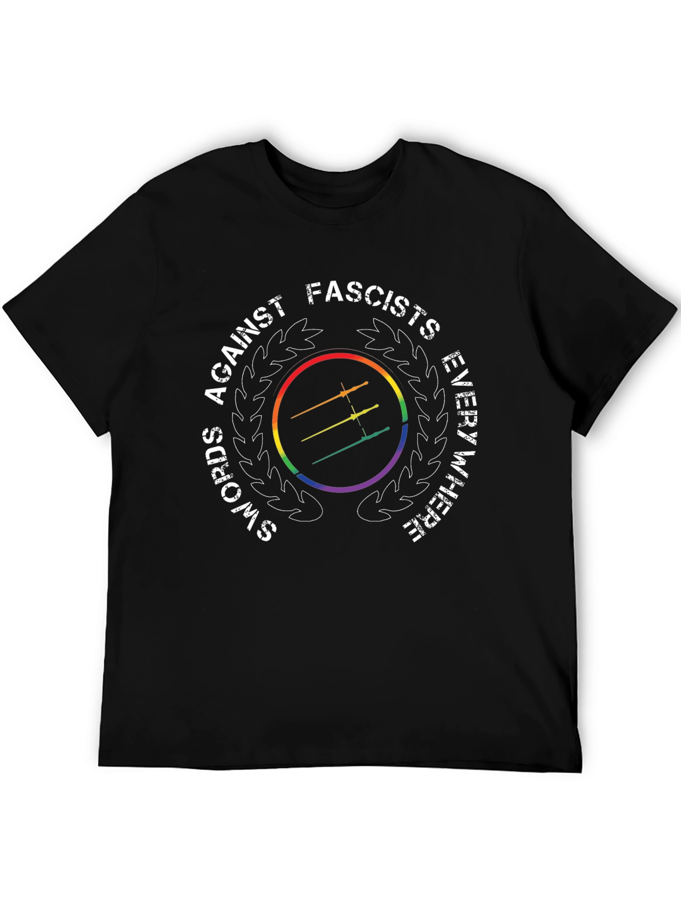 Swords Against Fascists Everywhere Rainbow T-Shirt