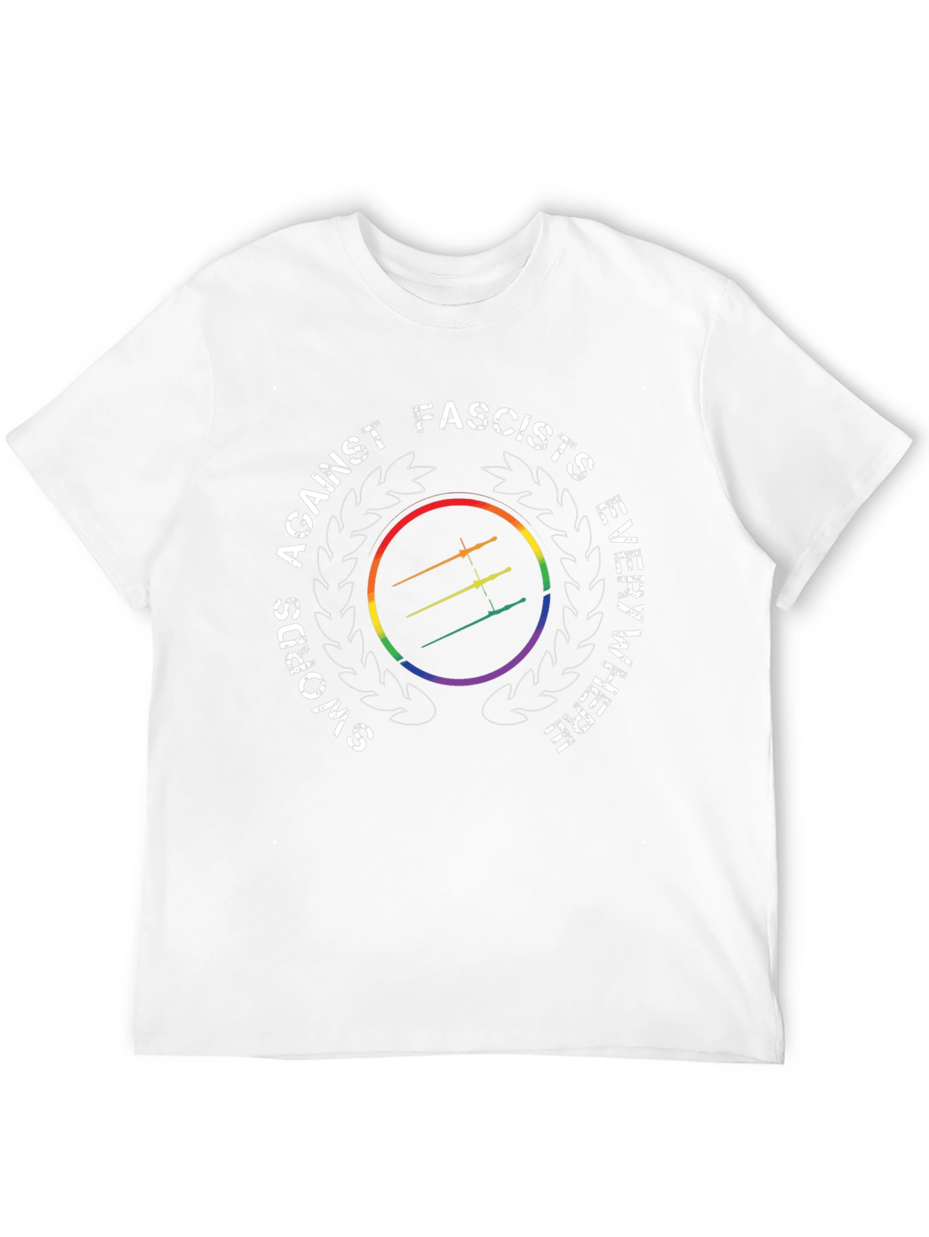 Swords Against Fascists Everywhere Rainbow T-Shirt