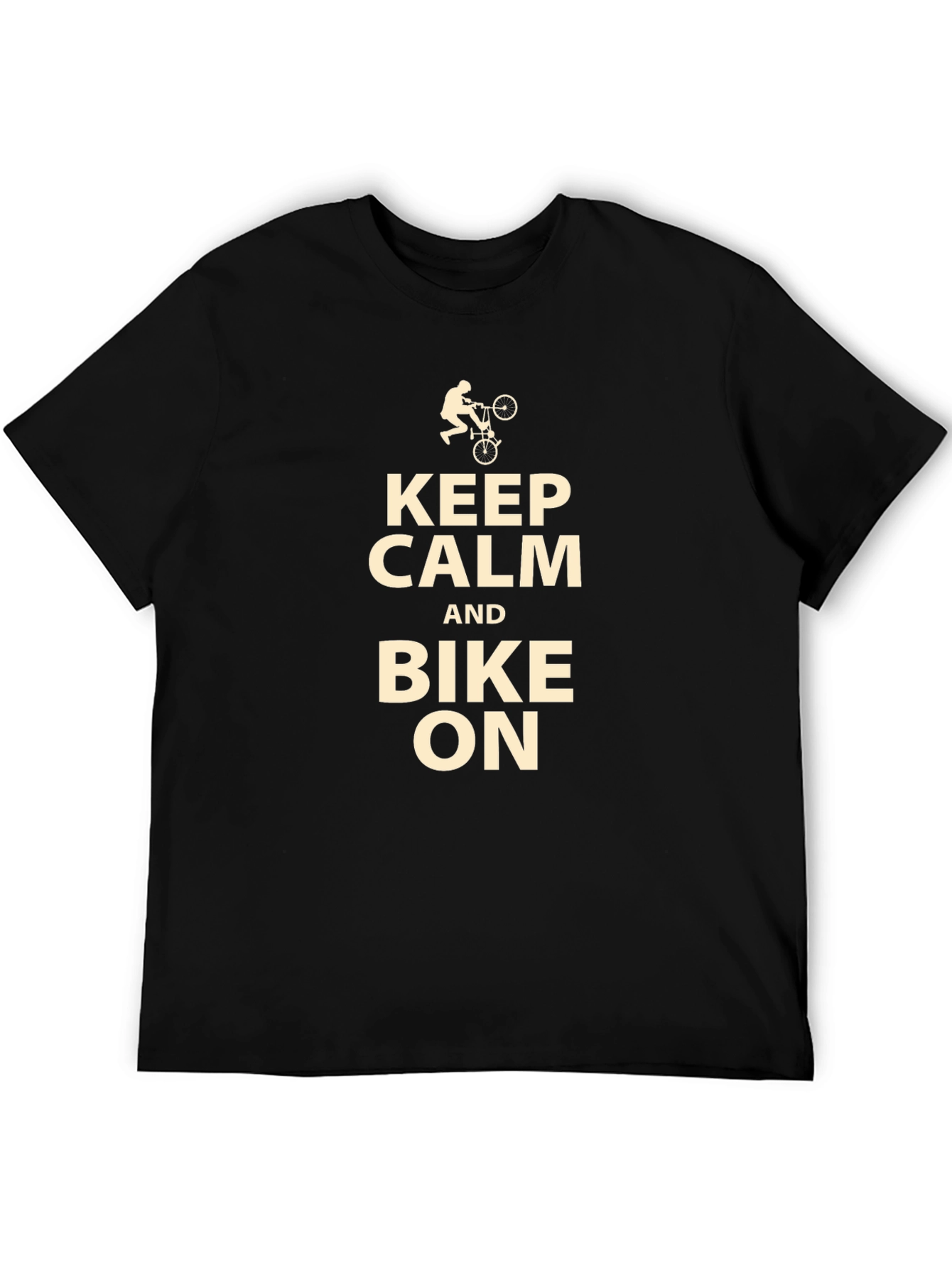 Keep Calm and Bike On Black T-Shirt