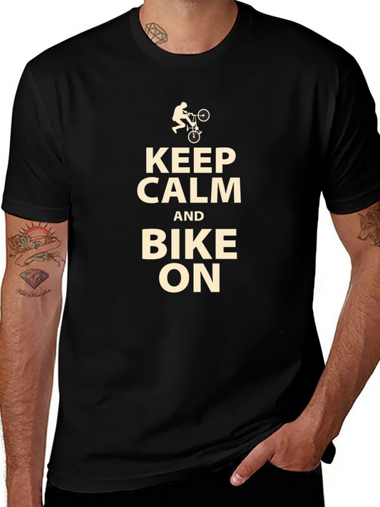 Keep Calm and Bike On Black T-Shirt