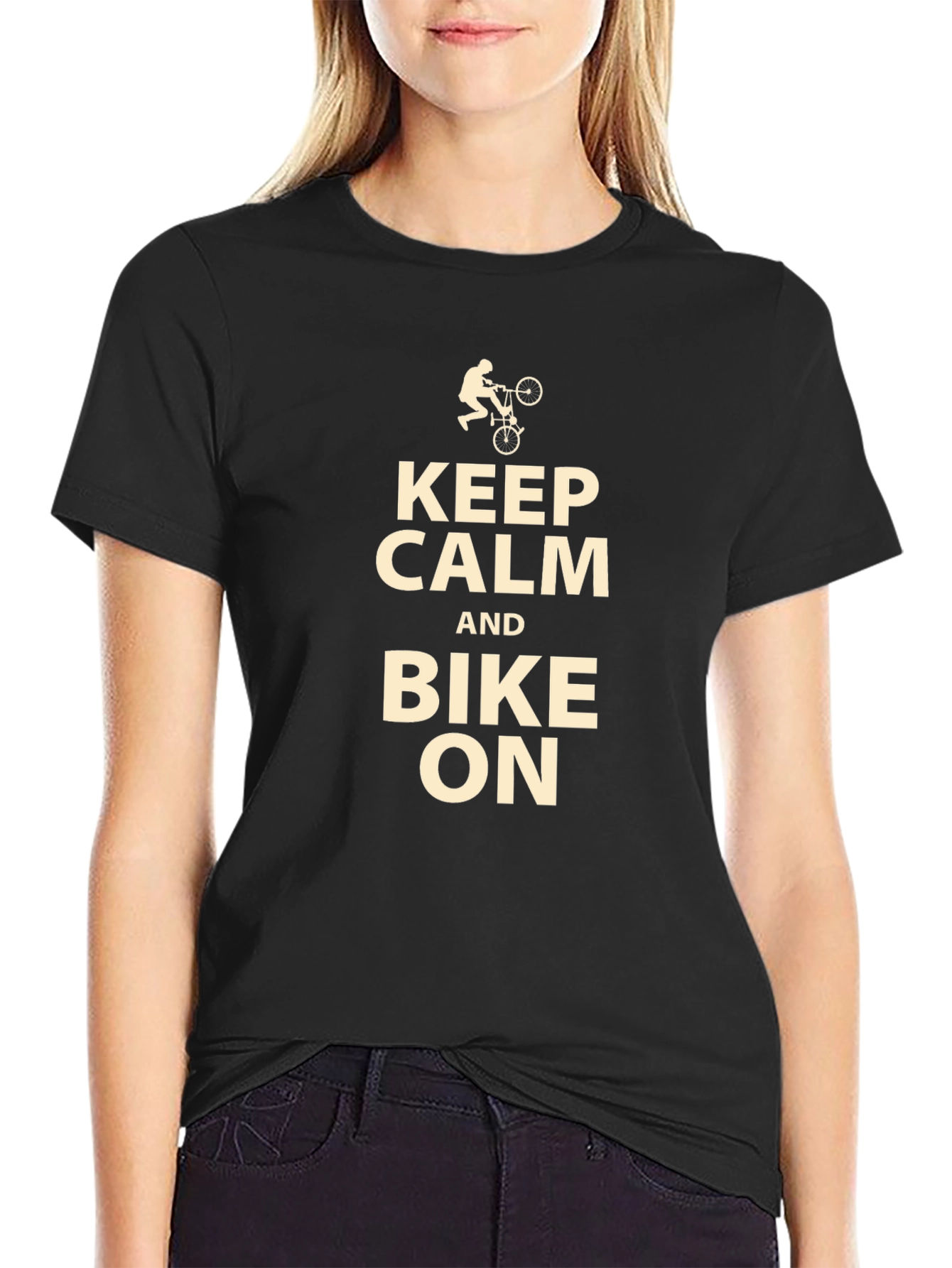 Keep Calm and Bike On Black T-Shirt