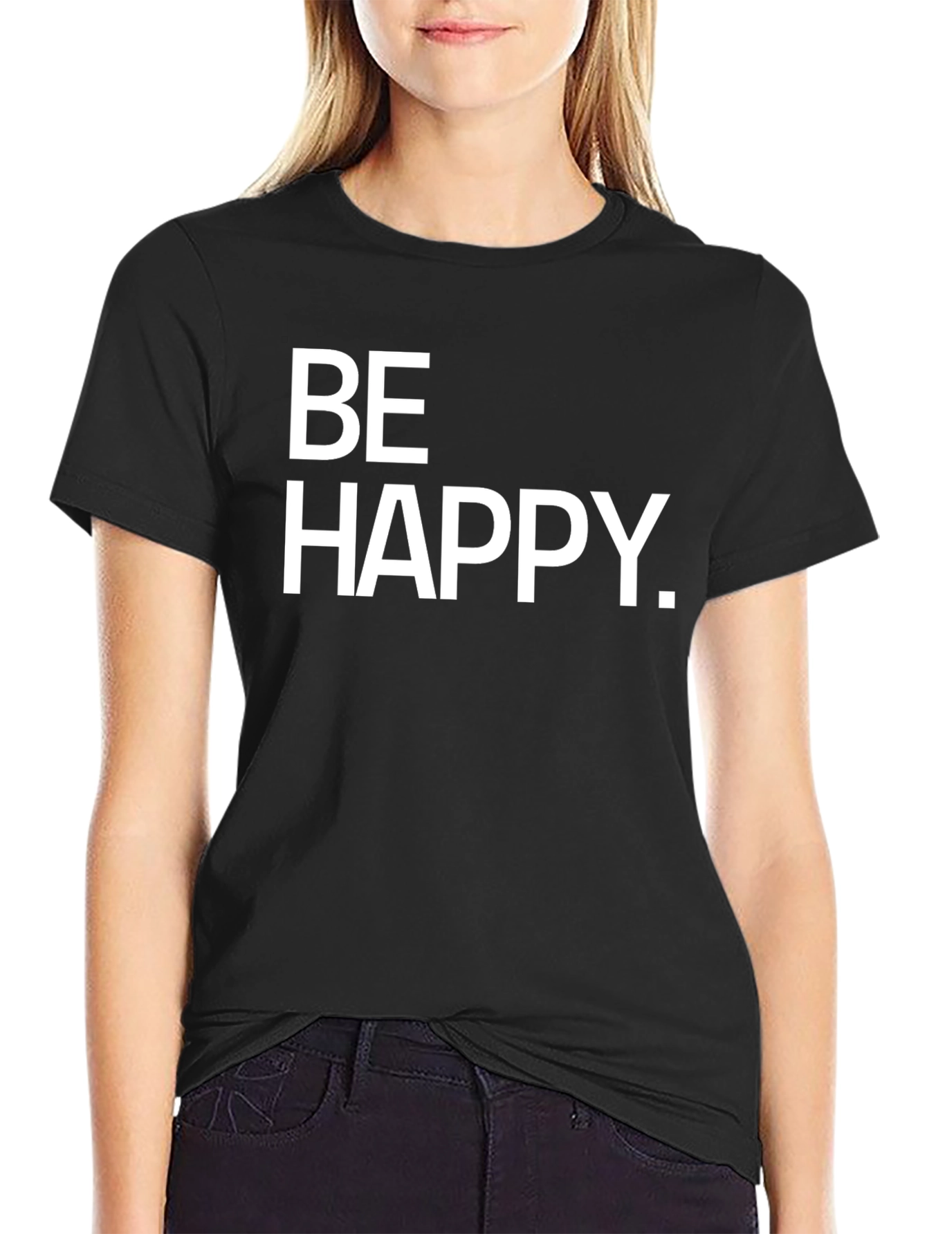 Be Happy Graphic Tee - Black Casual T-Shirt