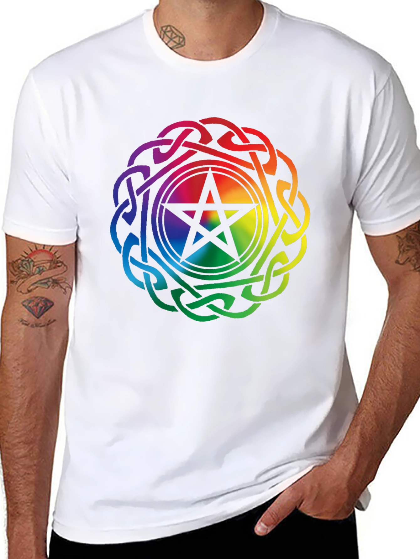 Rainbow Pentacle Celtic Knot Black T-Shirt