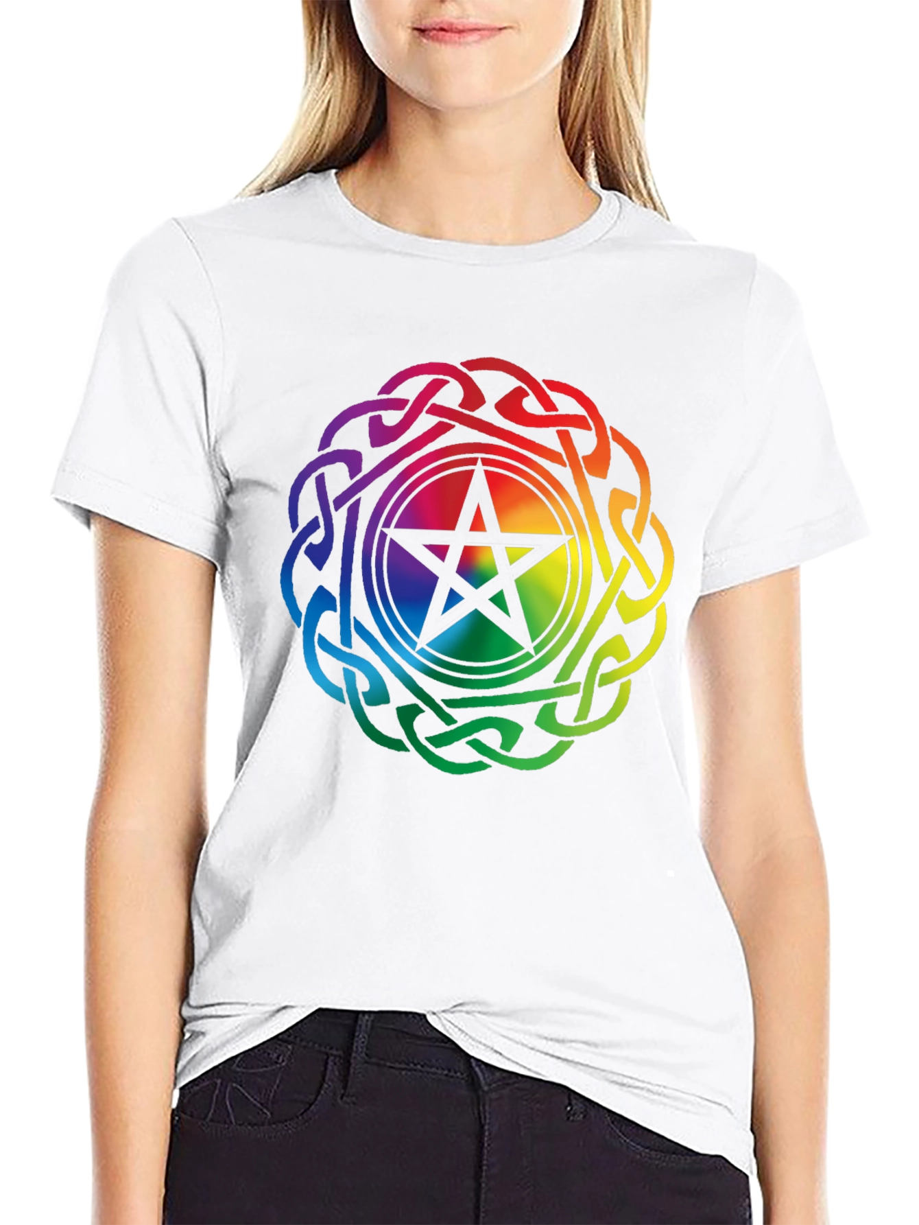 Rainbow Pentacle Celtic Knot Black T-Shirt