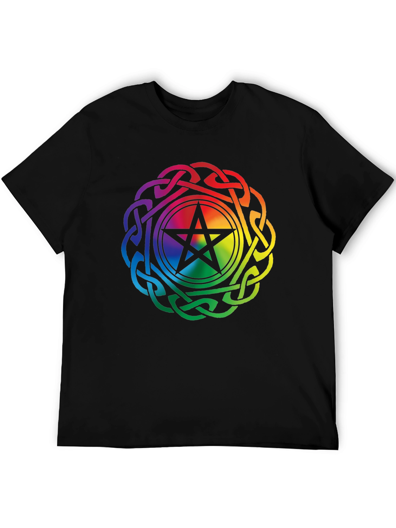Rainbow Pentacle Celtic Knot Black T-Shirt