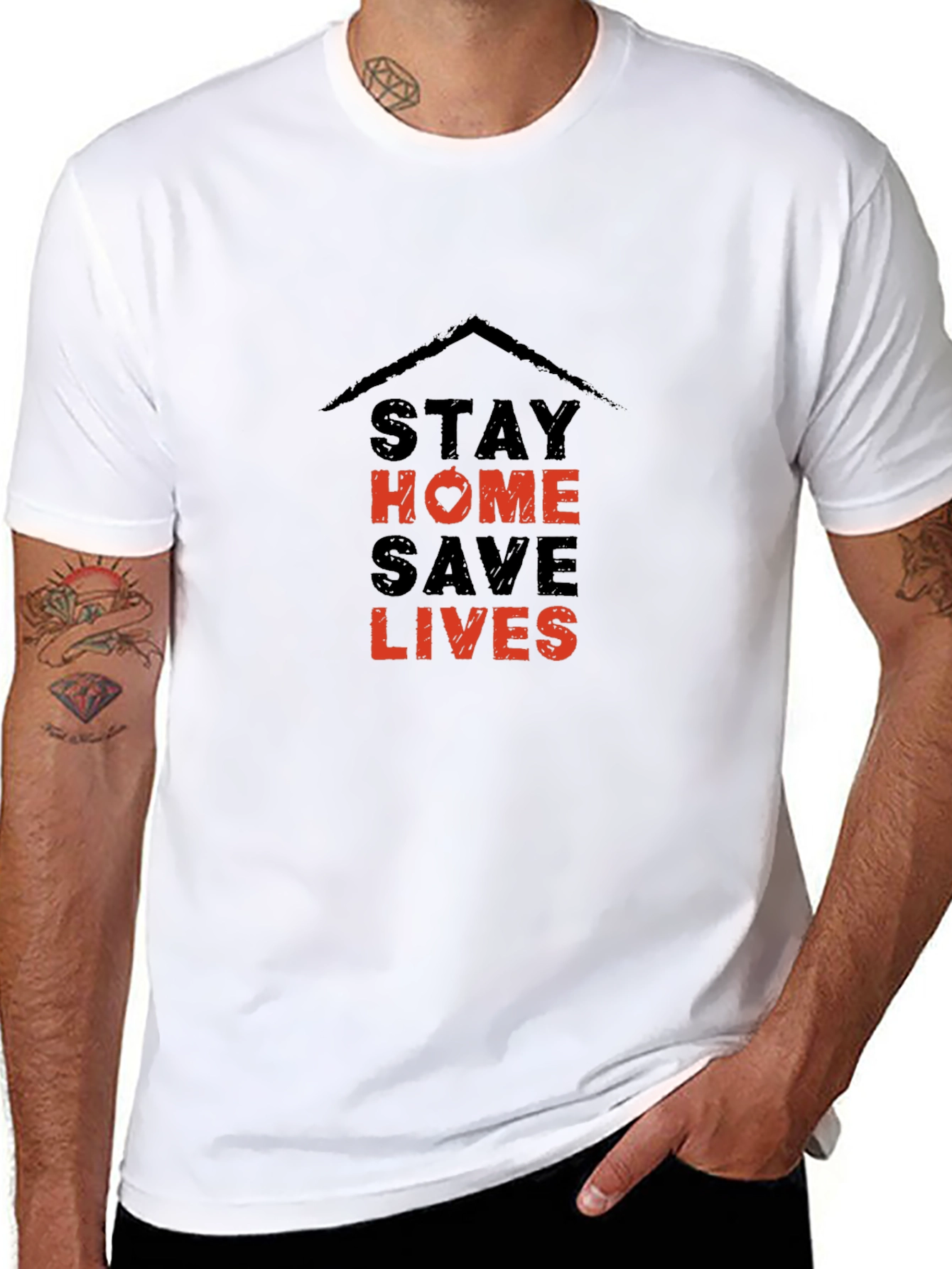 Stay Home Save Lives Black Graphic T-Shirt