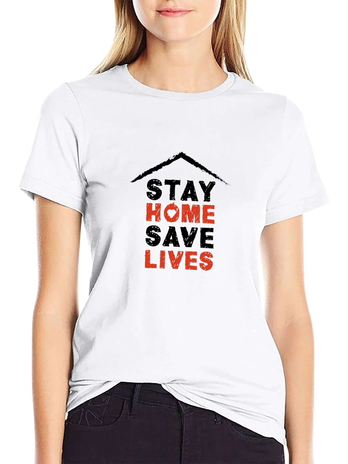 Stay Home Save Lives Black Graphic T-Shirt