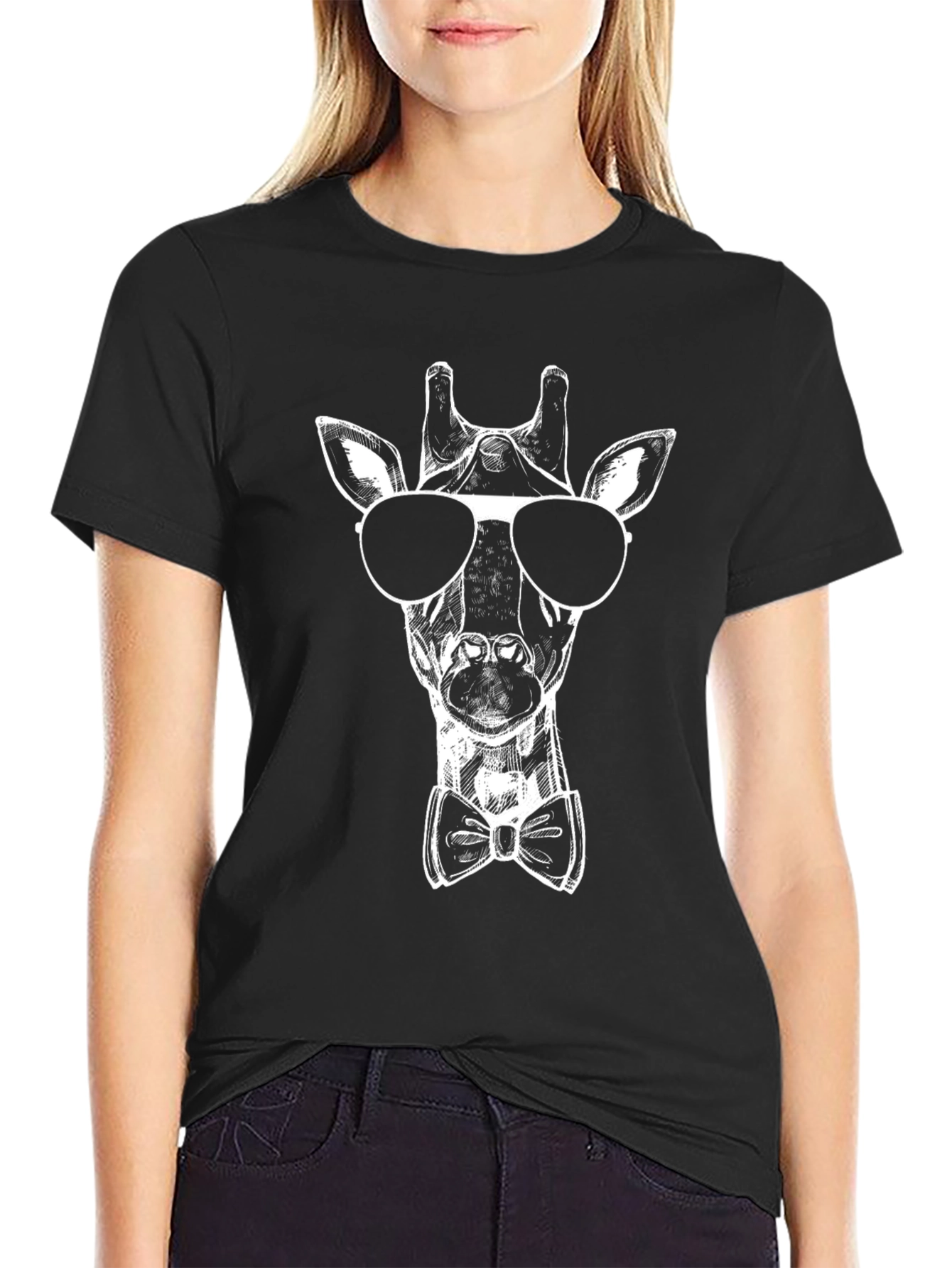 Cool Giraffe Graphic Tee - Stylish Mens Black T-Shirt