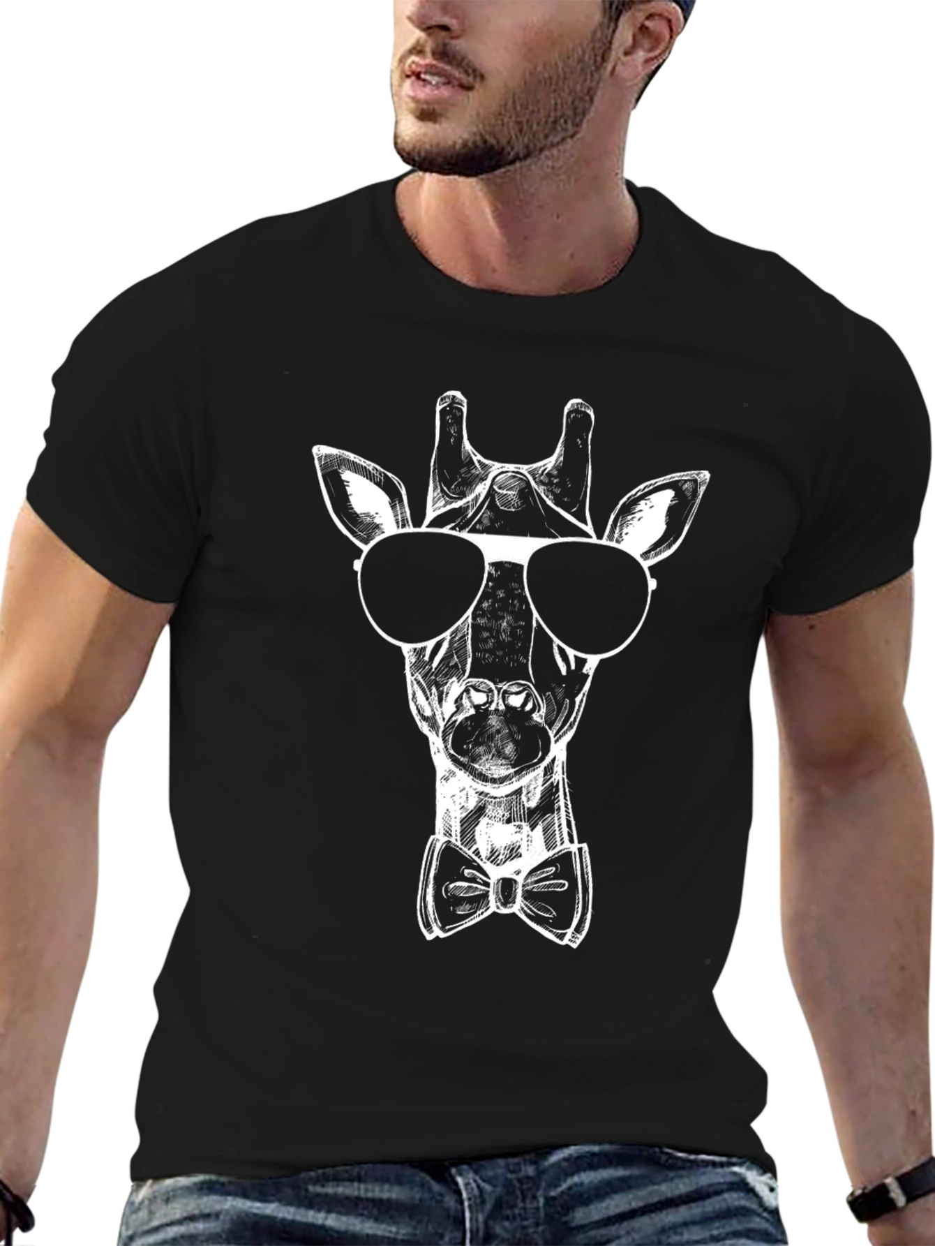 Cool Giraffe Graphic Tee - Stylish Mens Black T-Shirt