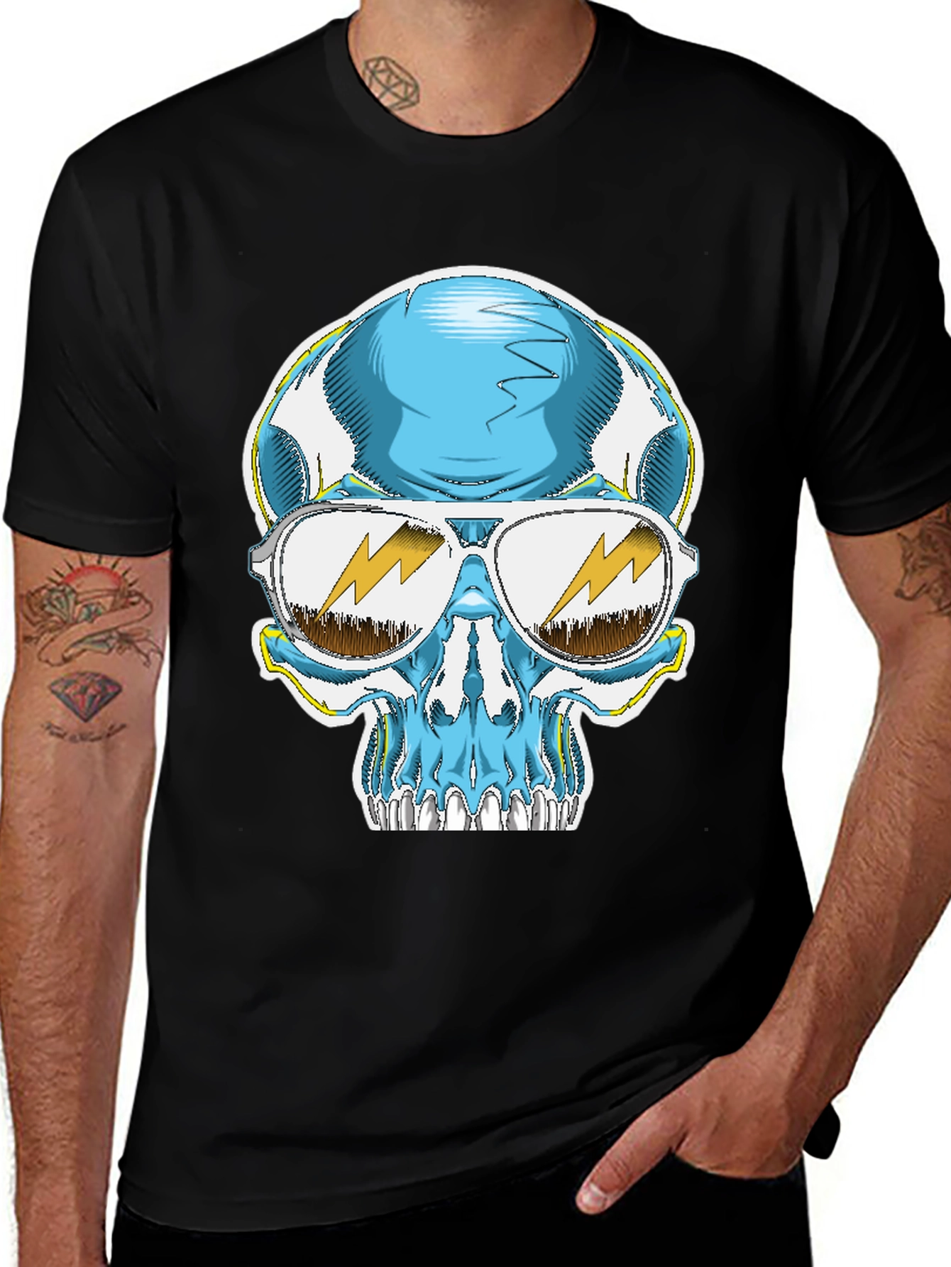 Skull Graphic Tee - Cool Blue Sunglasses