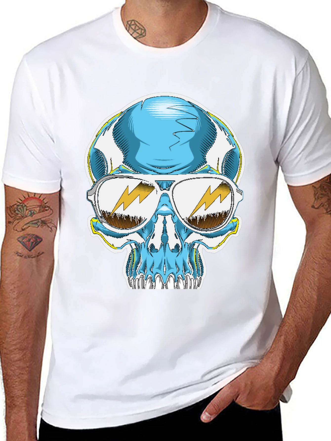 Skull Graphic Tee - Cool Blue Sunglasses