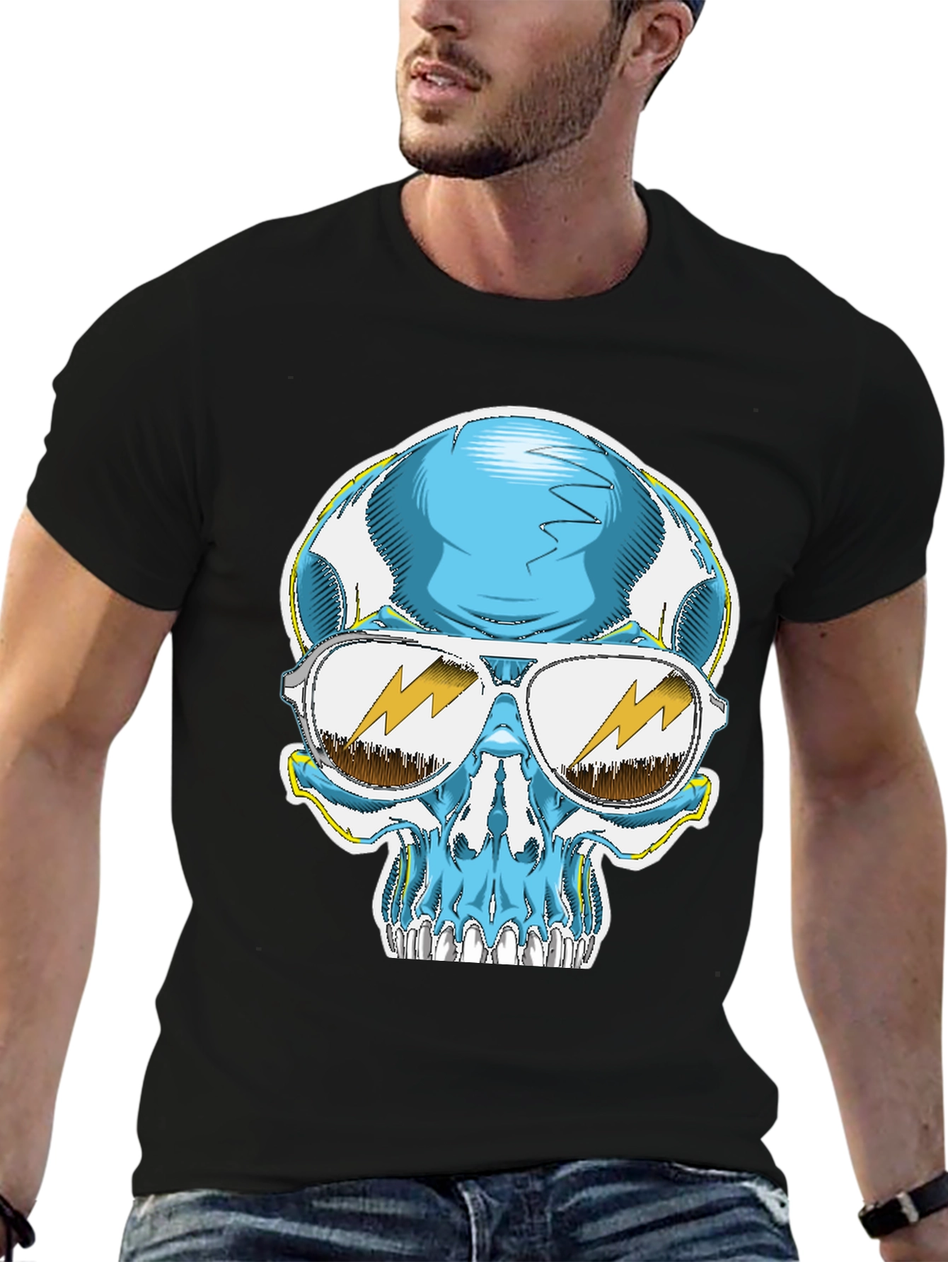 Skull Graphic Tee - Cool Blue Sunglasses