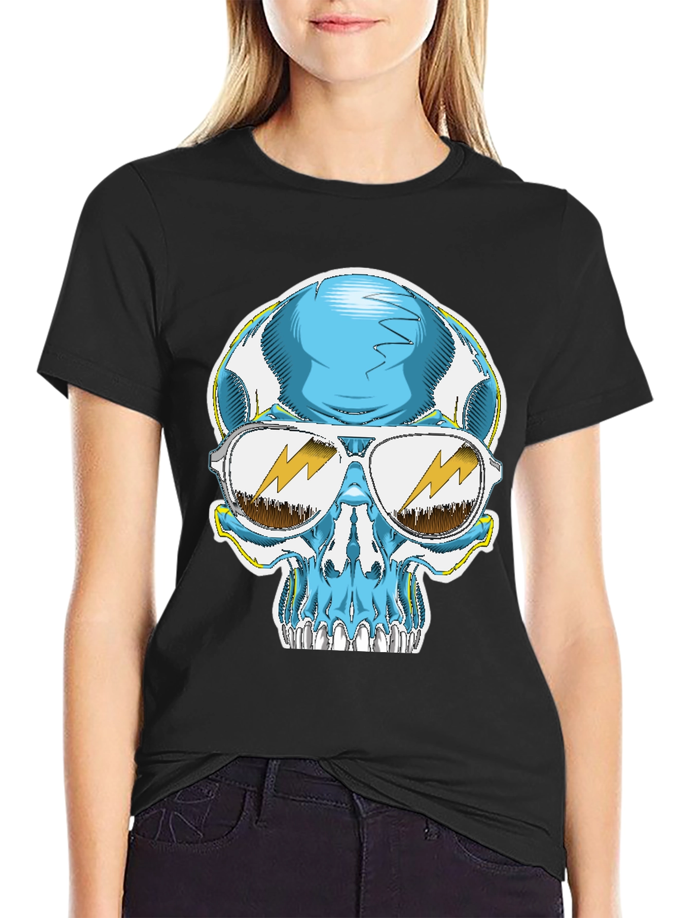 Skull Graphic Tee - Cool Blue Sunglasses