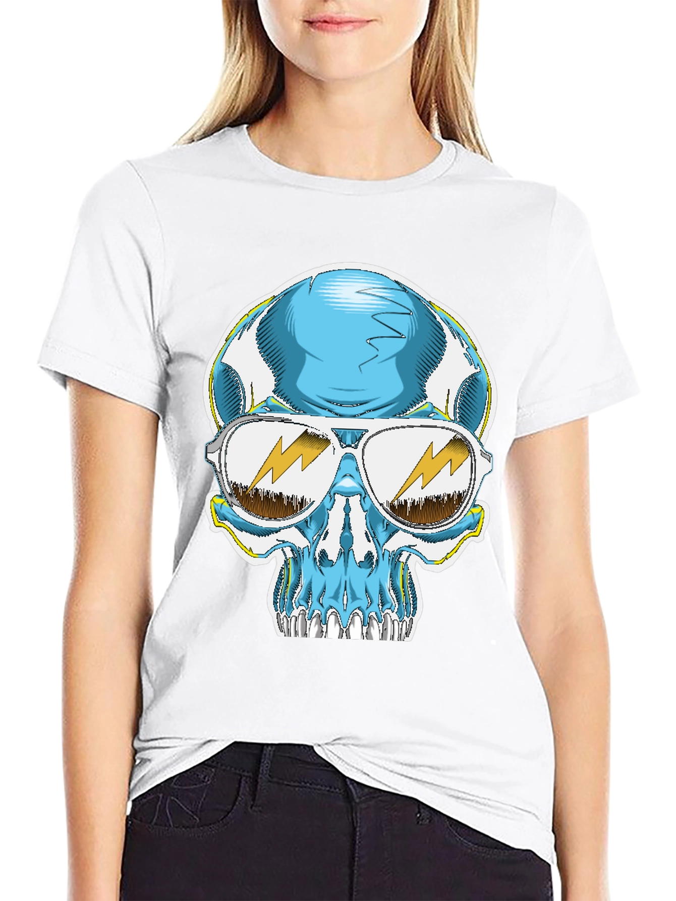 Skull Graphic Tee - Cool Blue Sunglasses