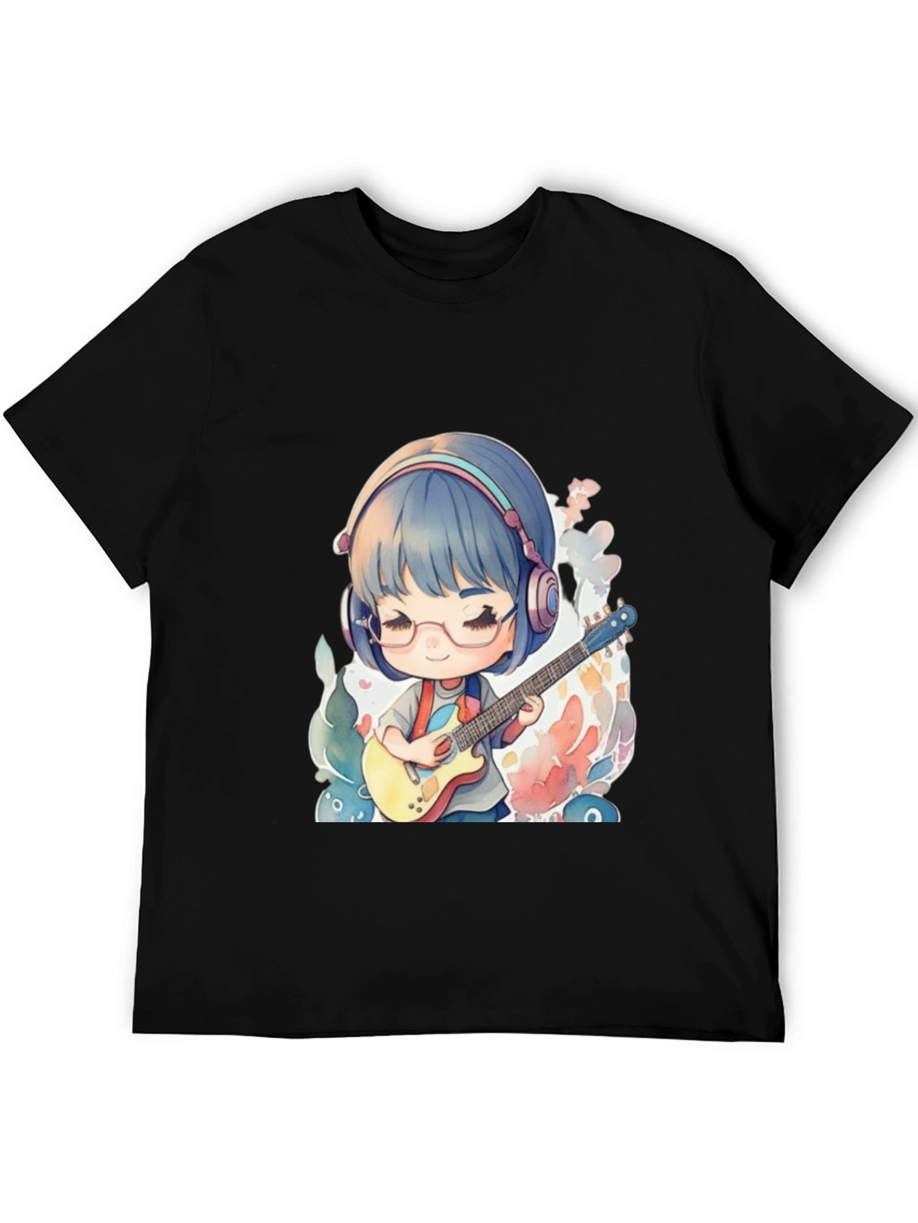 Anime Guitarist Graphic Tee - Black