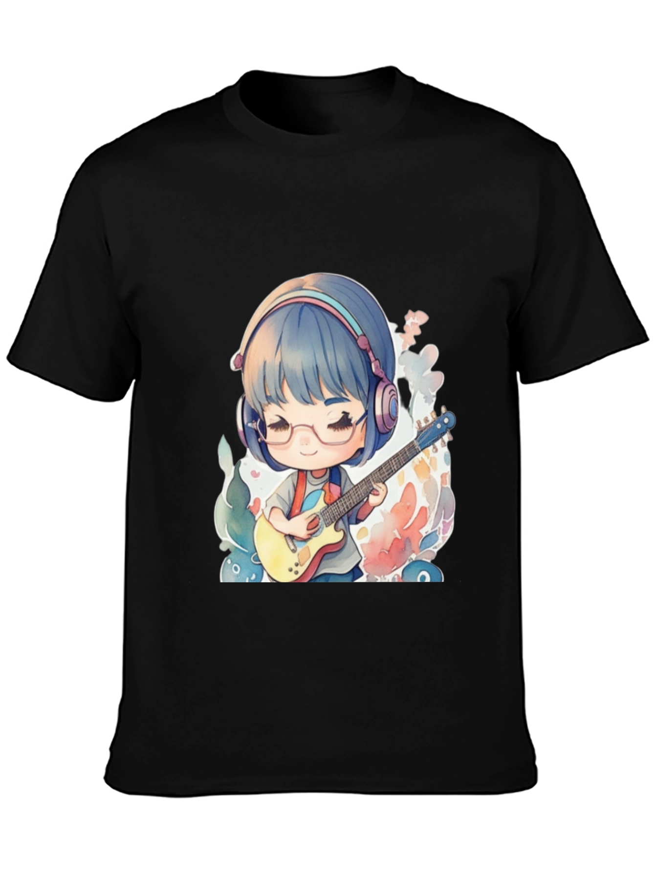 Anime Guitarist Graphic Tee - Black