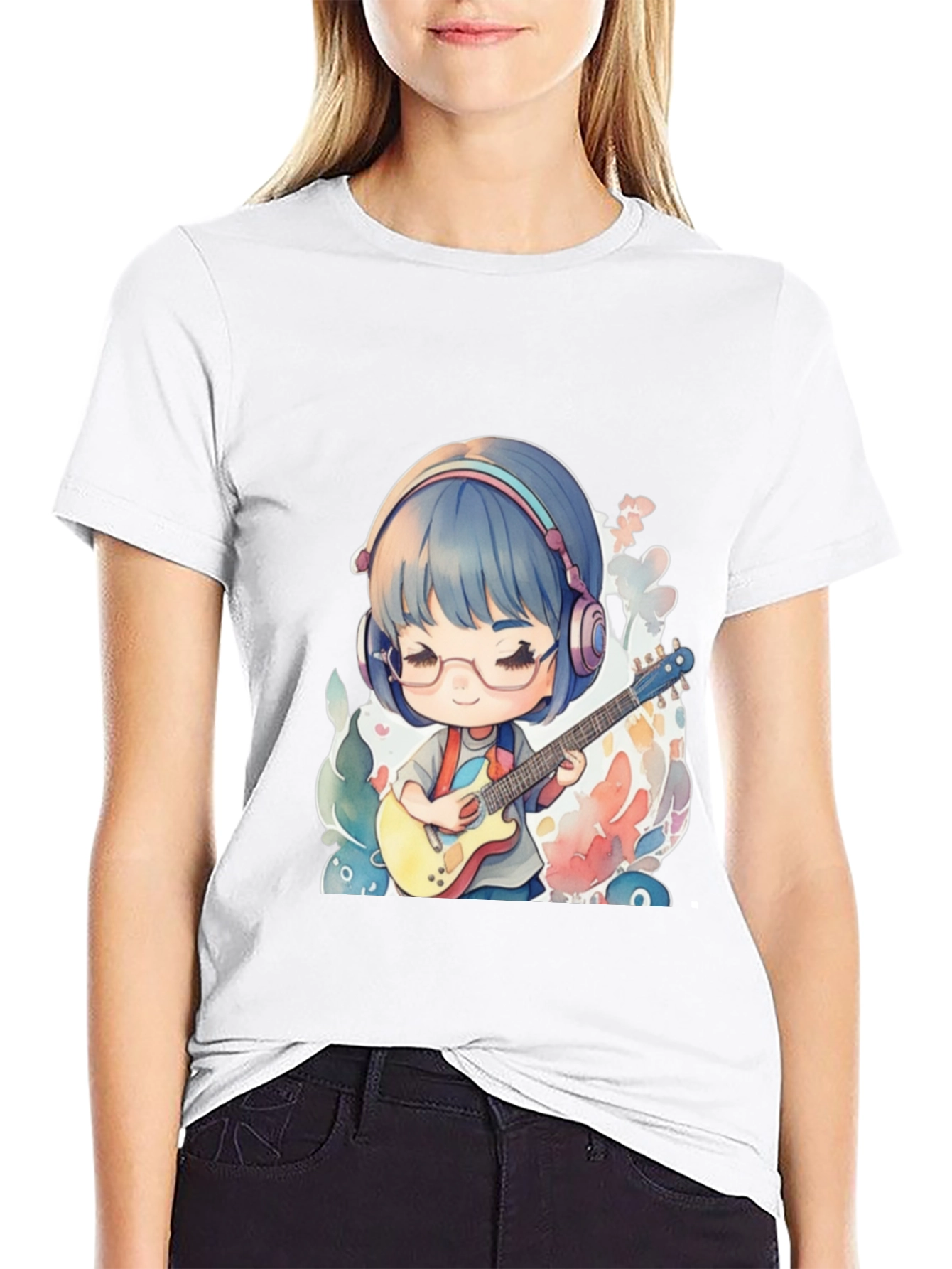 Anime Guitarist Graphic Tee - Black