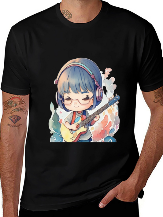 Anime Guitarist Graphic Tee - Black