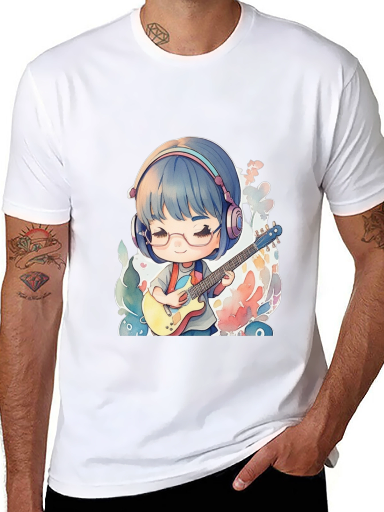 Anime Guitarist Graphic Tee - Black